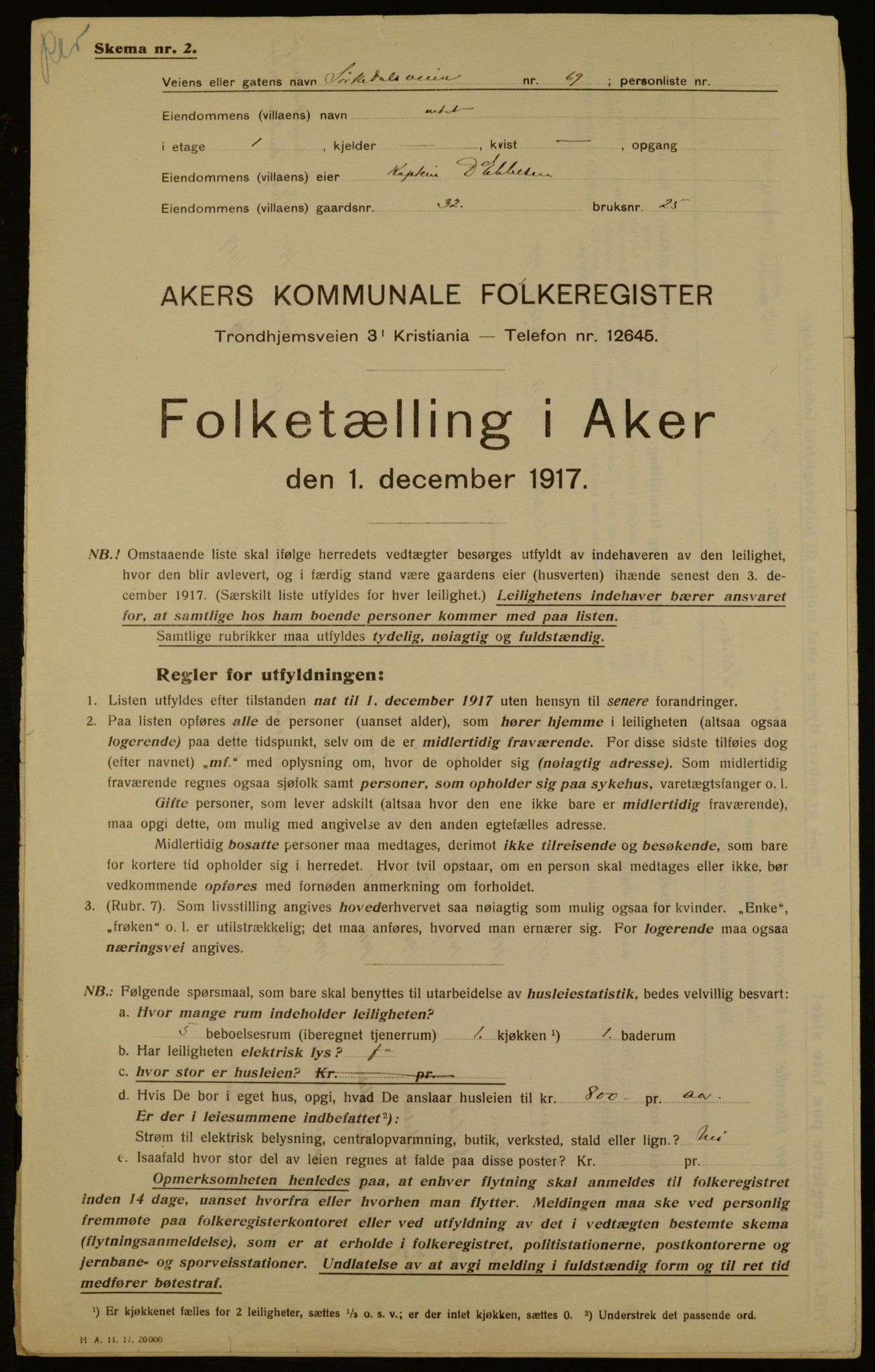 OBA, Municipal Census 1917 for Aker, 1917, p. 10