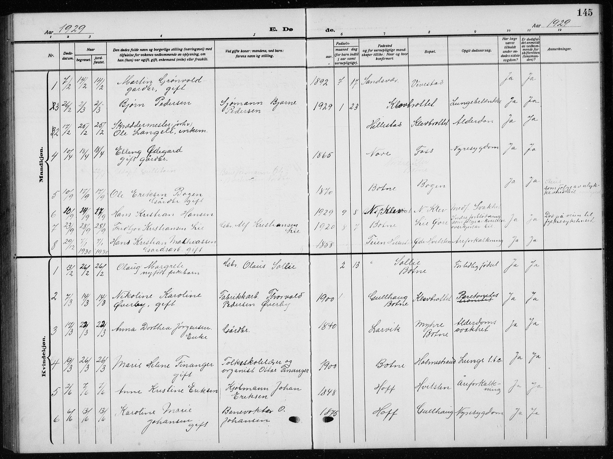 Botne kirkebøker, AV/SAKO-A-340/G/Ga/L0005: Parish register (copy) no. I 5, 1916-1934, p. 145