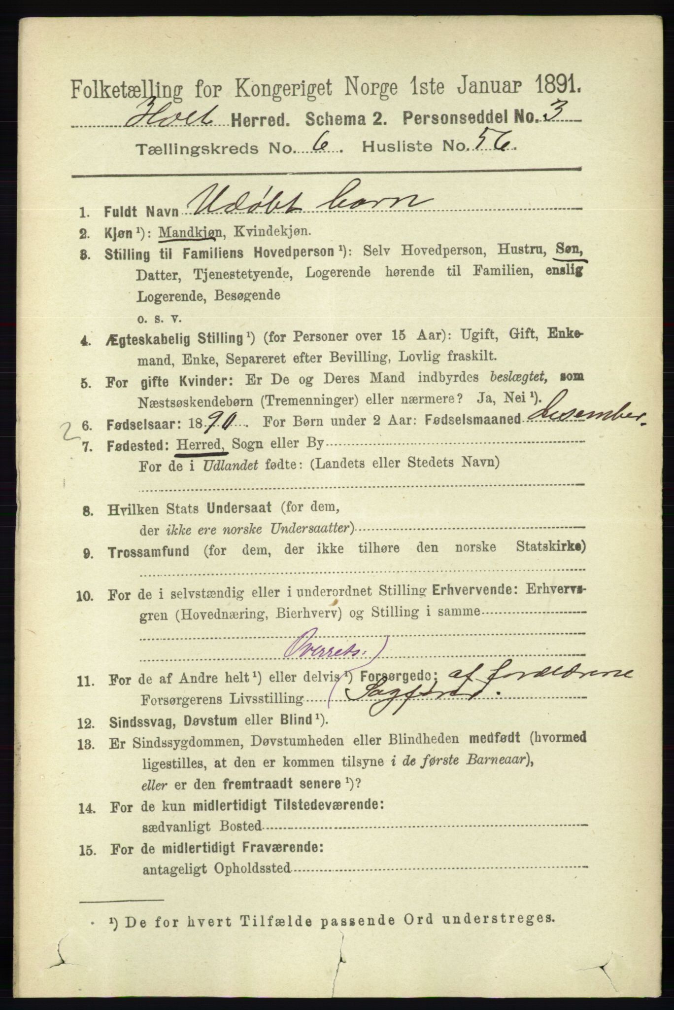 RA, 1891 census for 0914 Holt, 1891, p. 3287