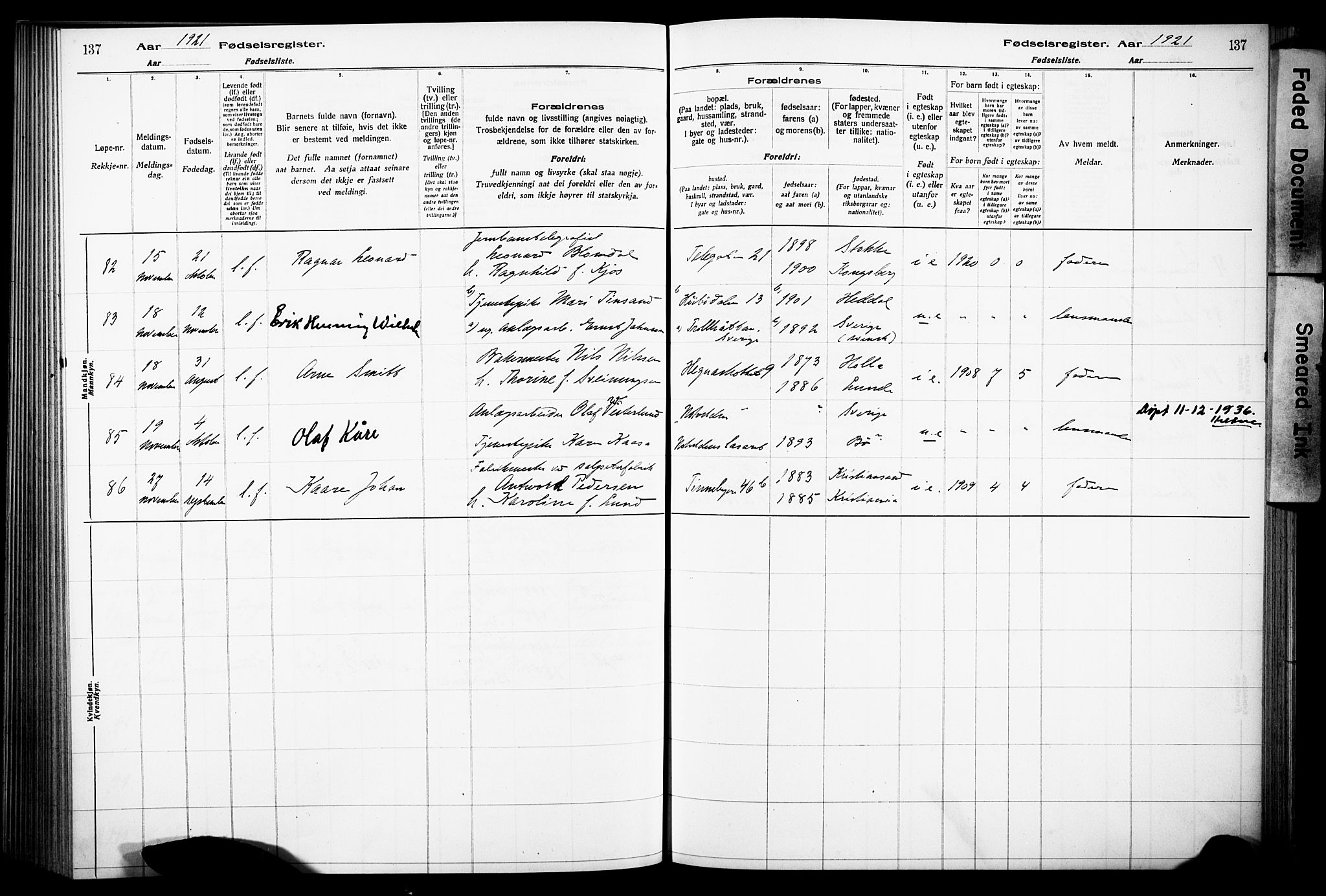 Notodden kirkebøker, AV/SAKO-A-290/J/Ja/L0001: Birth register no. 1, 1916-1924, p. 137