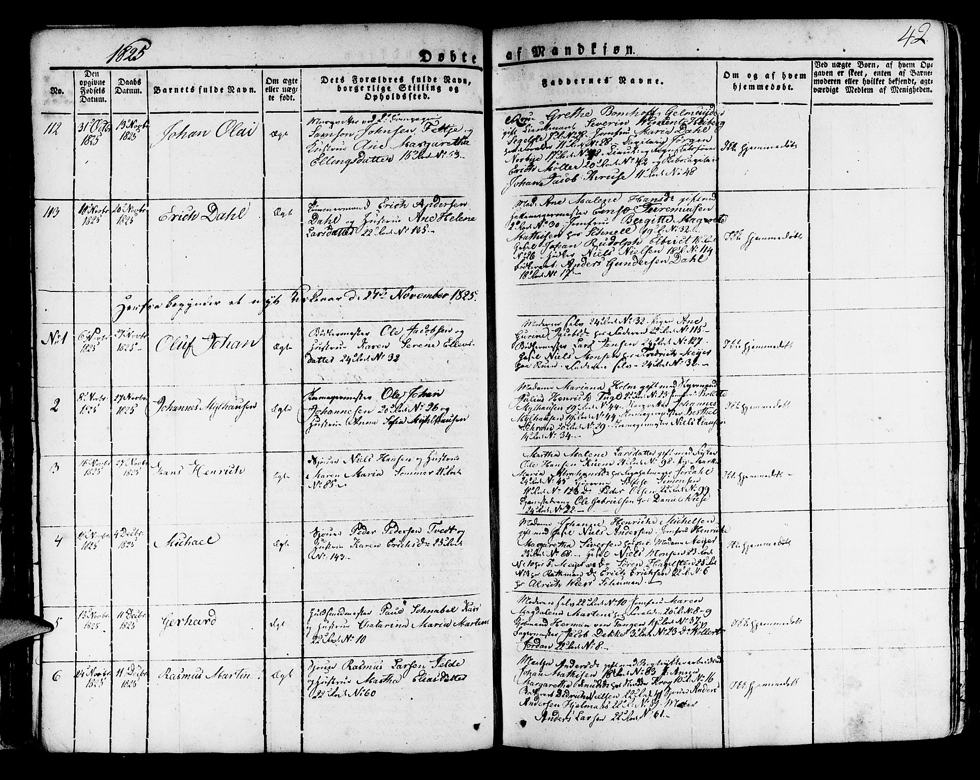 Korskirken sokneprestembete, AV/SAB-A-76101/H/Haa/L0014: Parish register (official) no. A 14, 1823-1835, p. 42