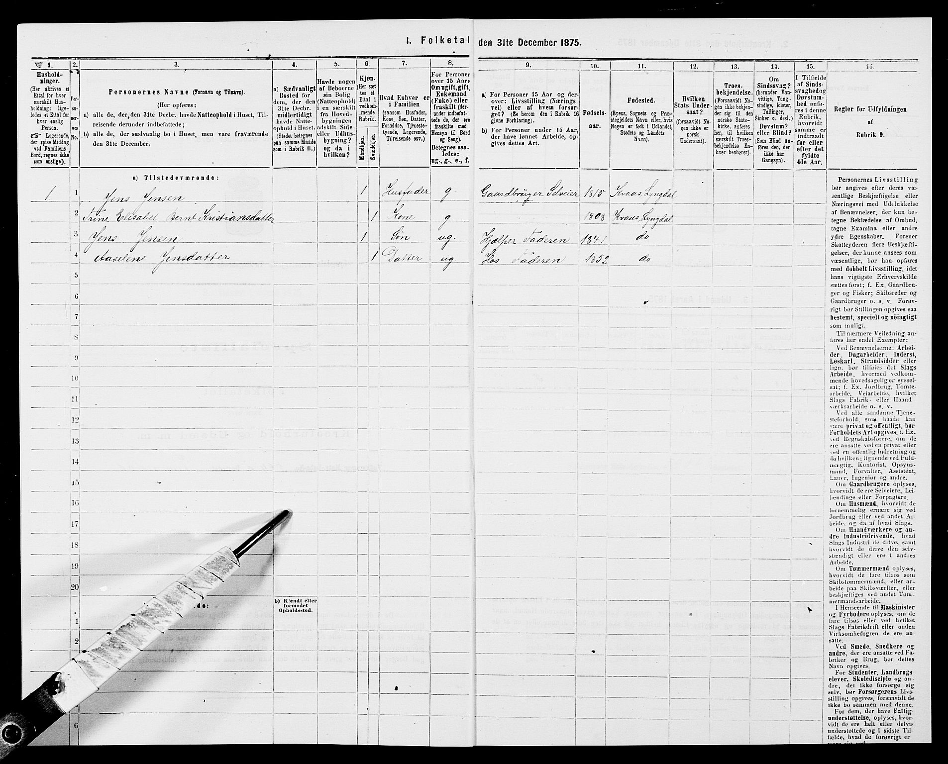 SAK, 1875 census for 1032P Lyngdal, 1875, p. 1864