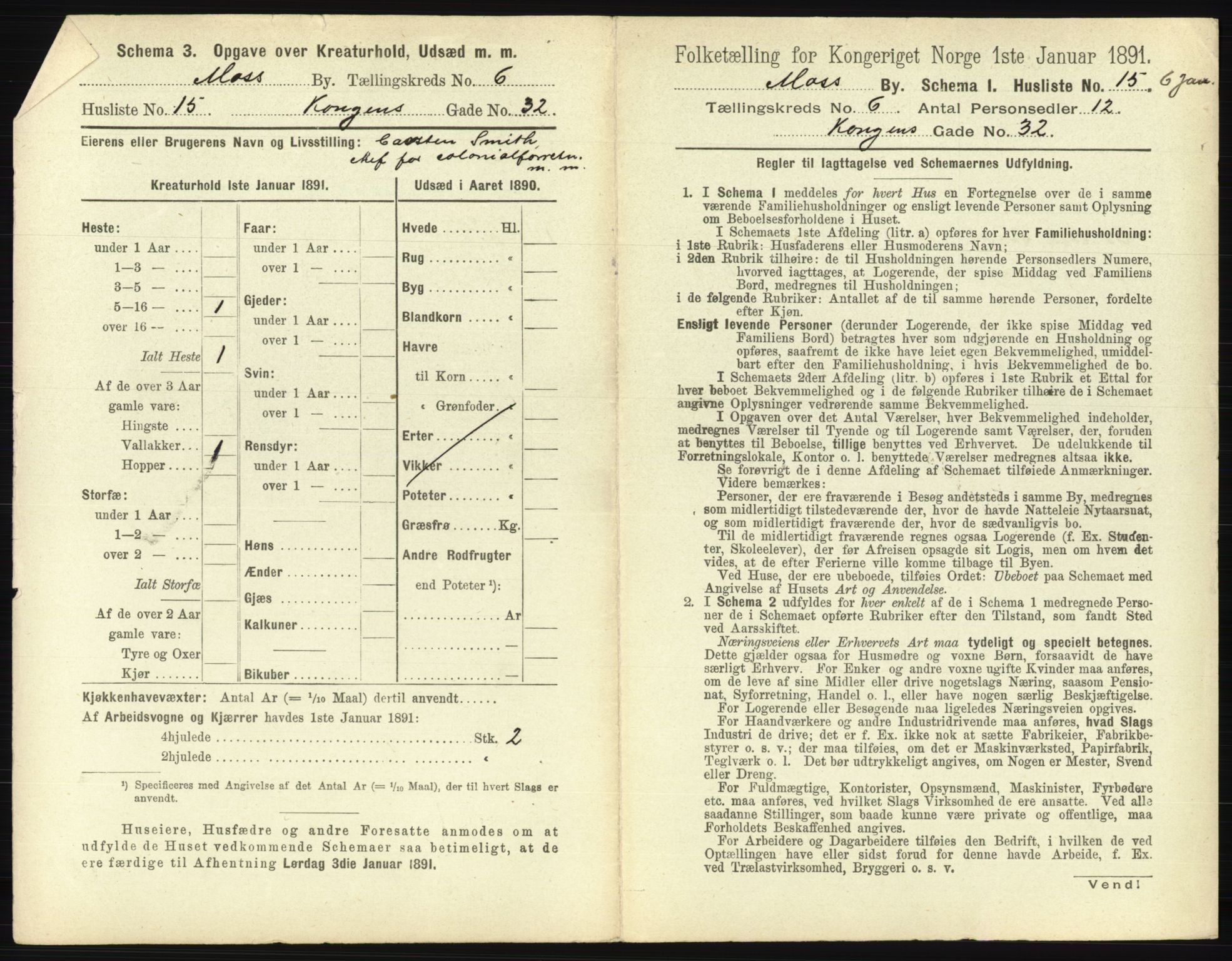 RA, 1891 census for 0104 Moss, 1891, p. 390