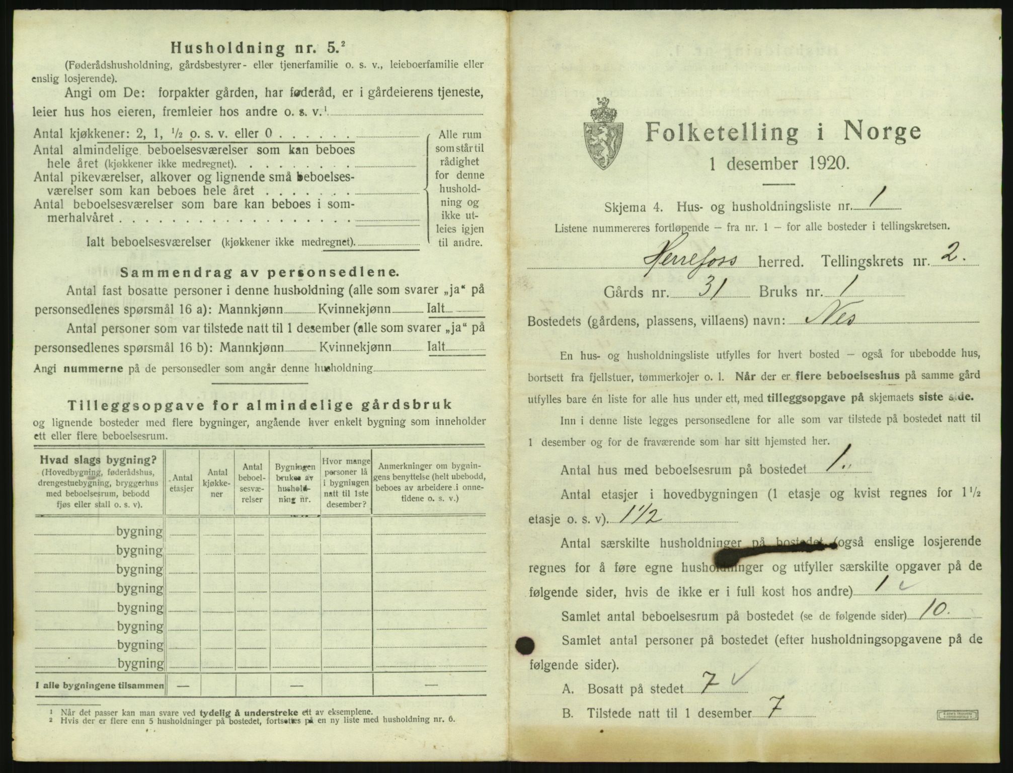 SAK, 1920 census for Herefoss, 1920, p. 48