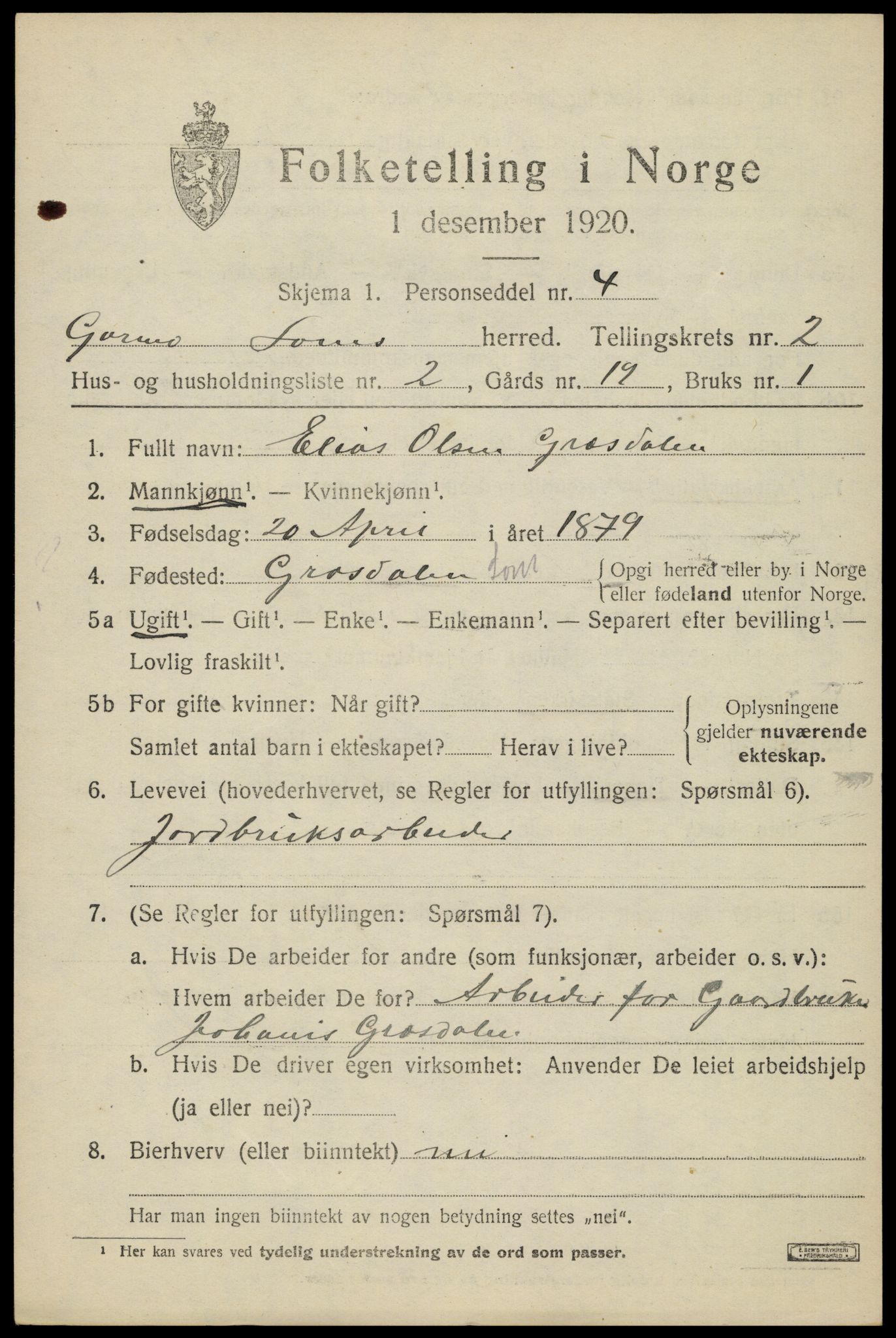 SAH, 1920 census for Lom, 1920, p. 1786