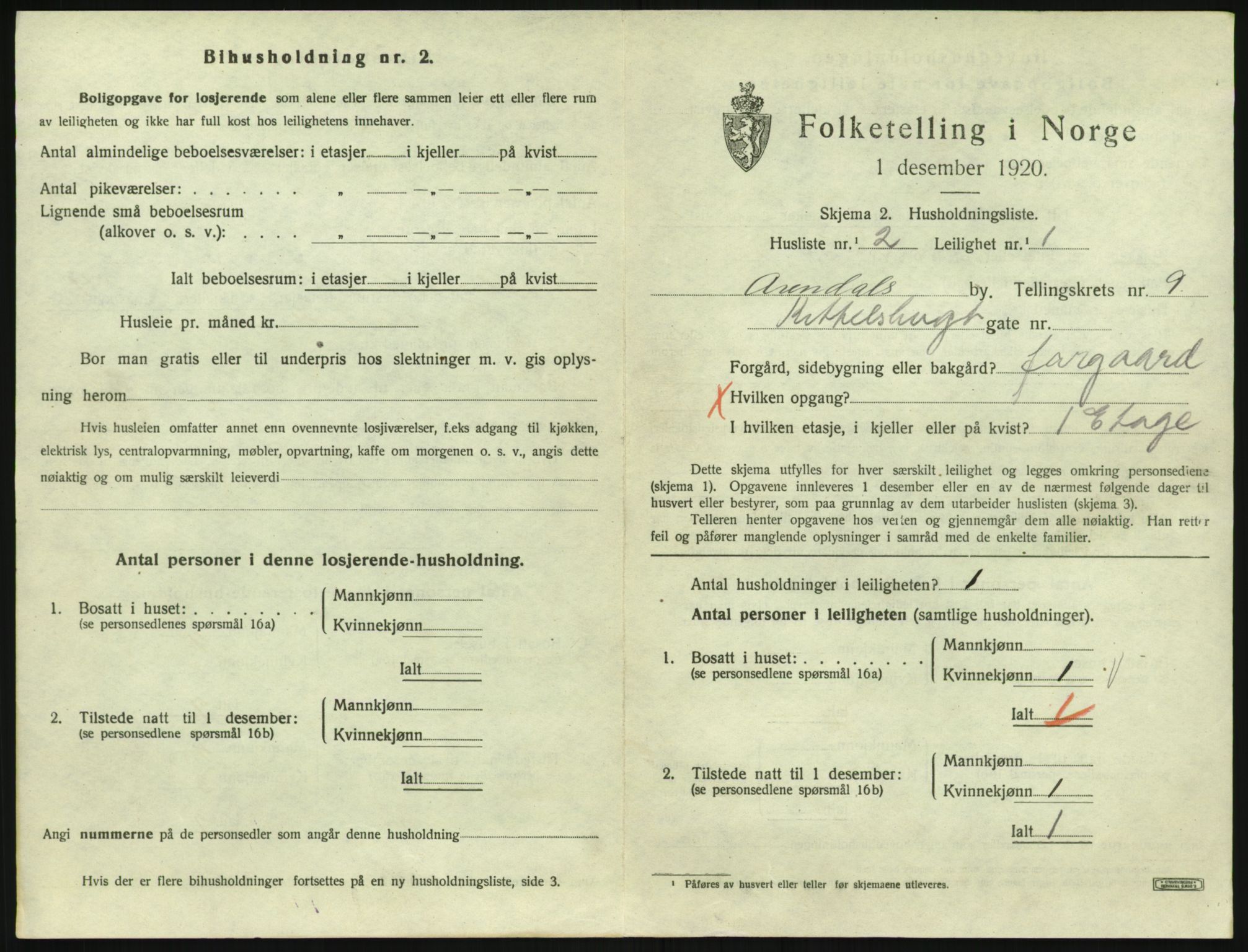 SAK, 1920 census for Arendal, 1920, p. 5808