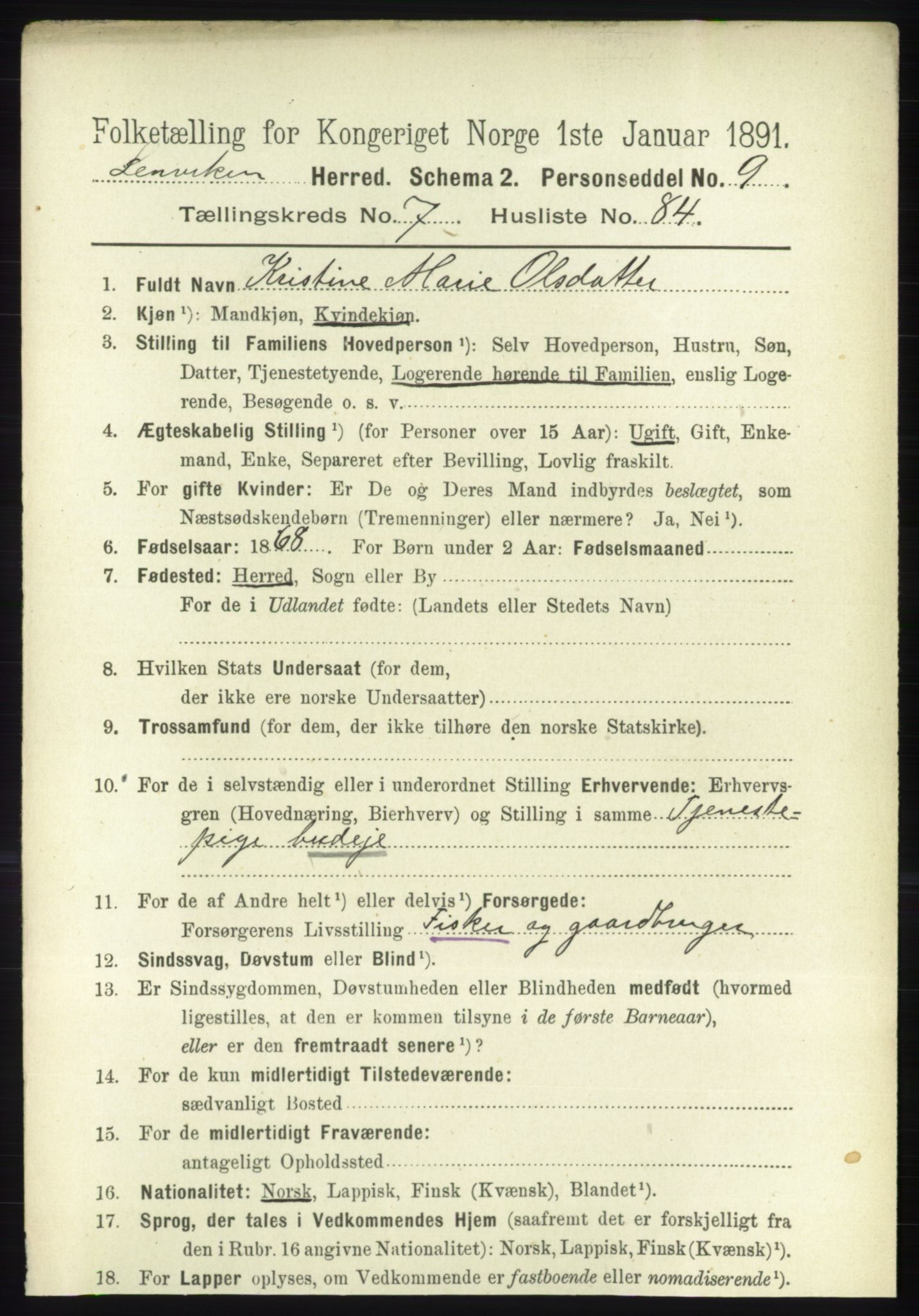 RA, 1891 census for 1931 Lenvik, 1891, p. 4308