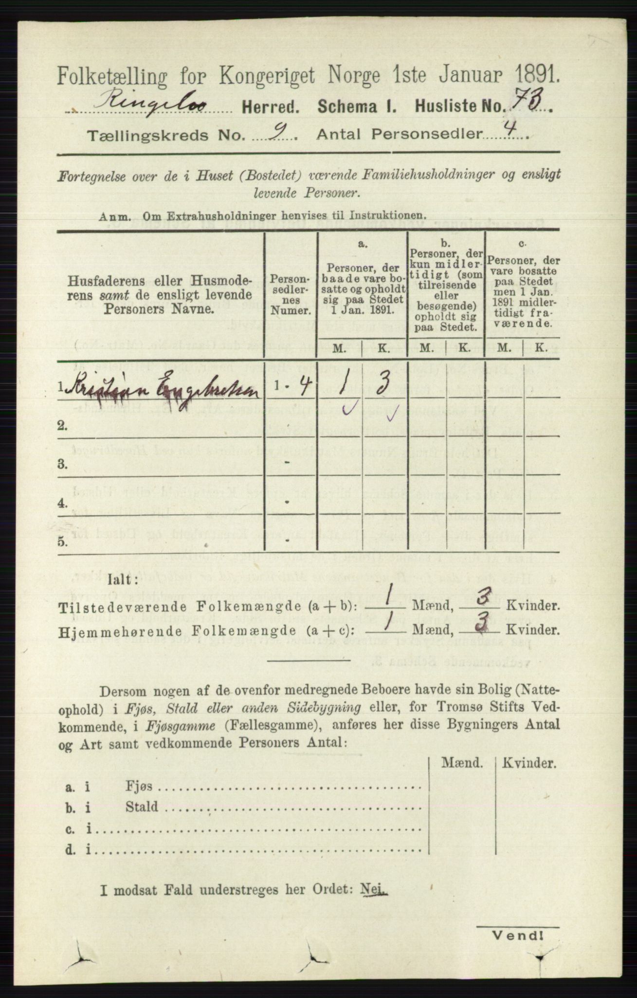 RA, 1891 census for 0520 Ringebu, 1891, p. 4235