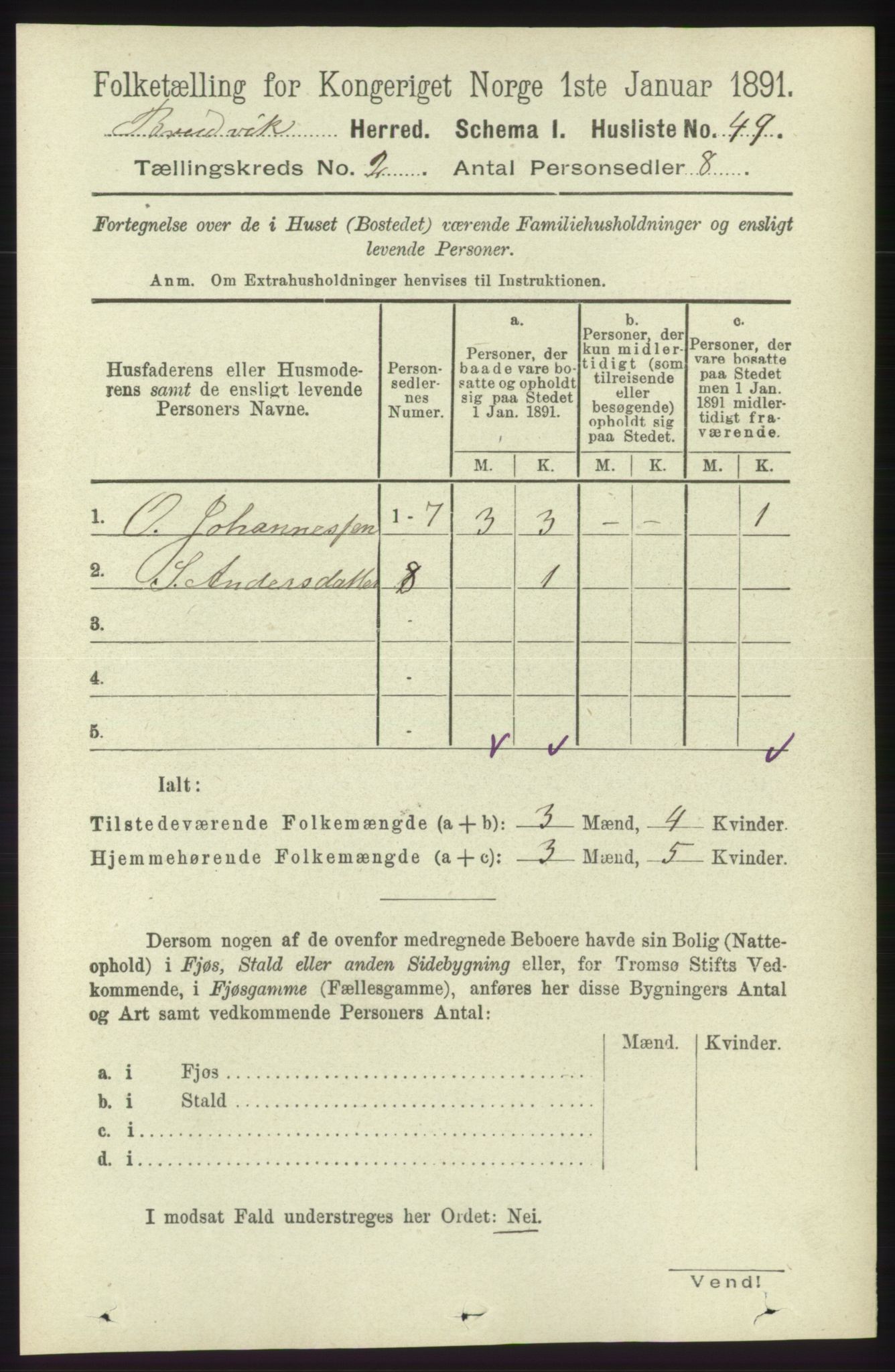 RA, 1891 census for 1251 Bruvik, 1891, p. 427