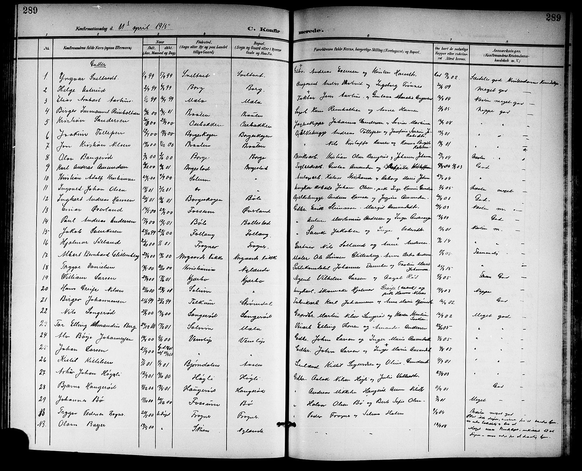 Gjerpen kirkebøker, SAKO/A-265/G/Ga/L0003: Parish register (copy) no. I 3, 1901-1919, p. 289