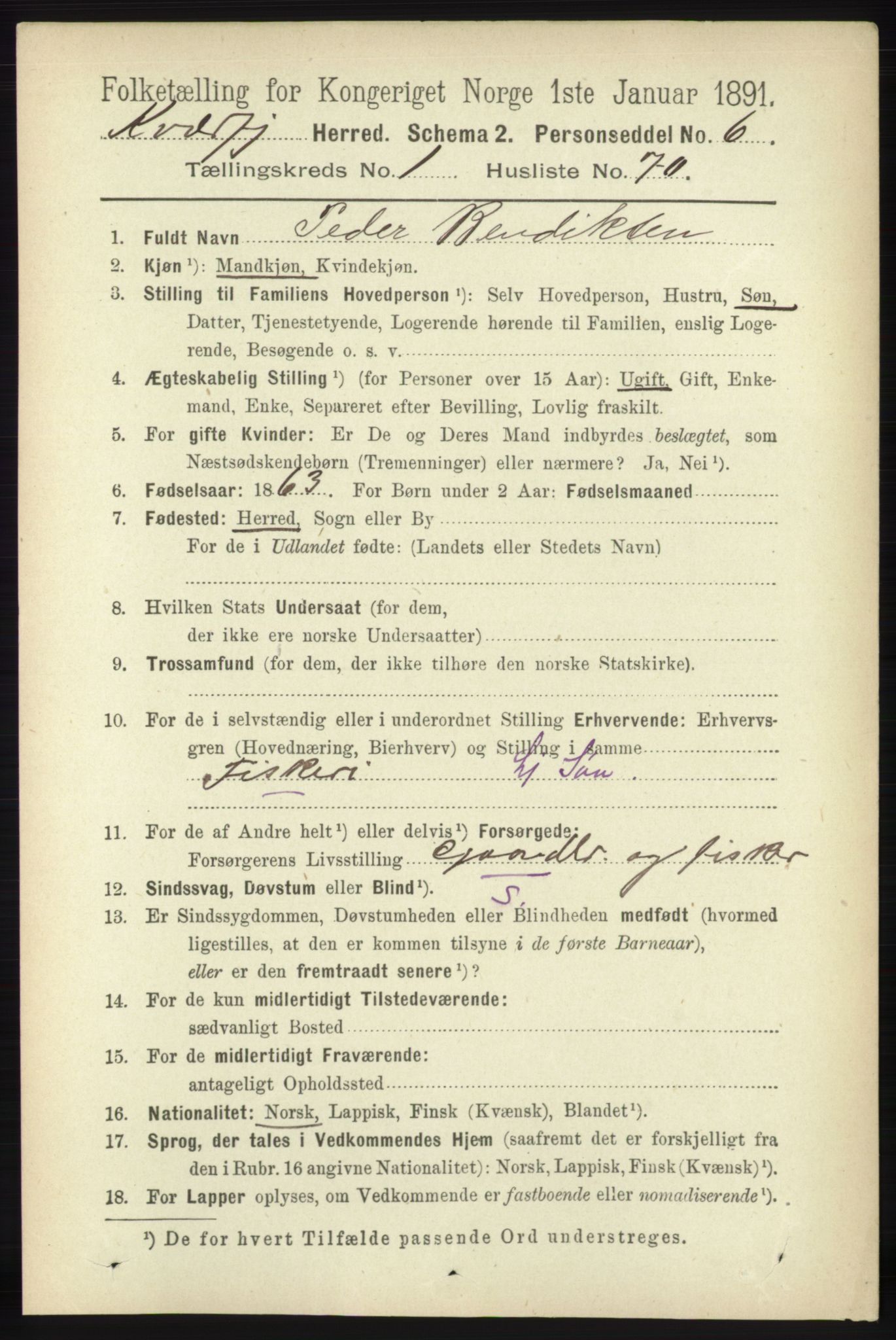 RA, 1891 census for 1911 Kvæfjord, 1891, p. 590