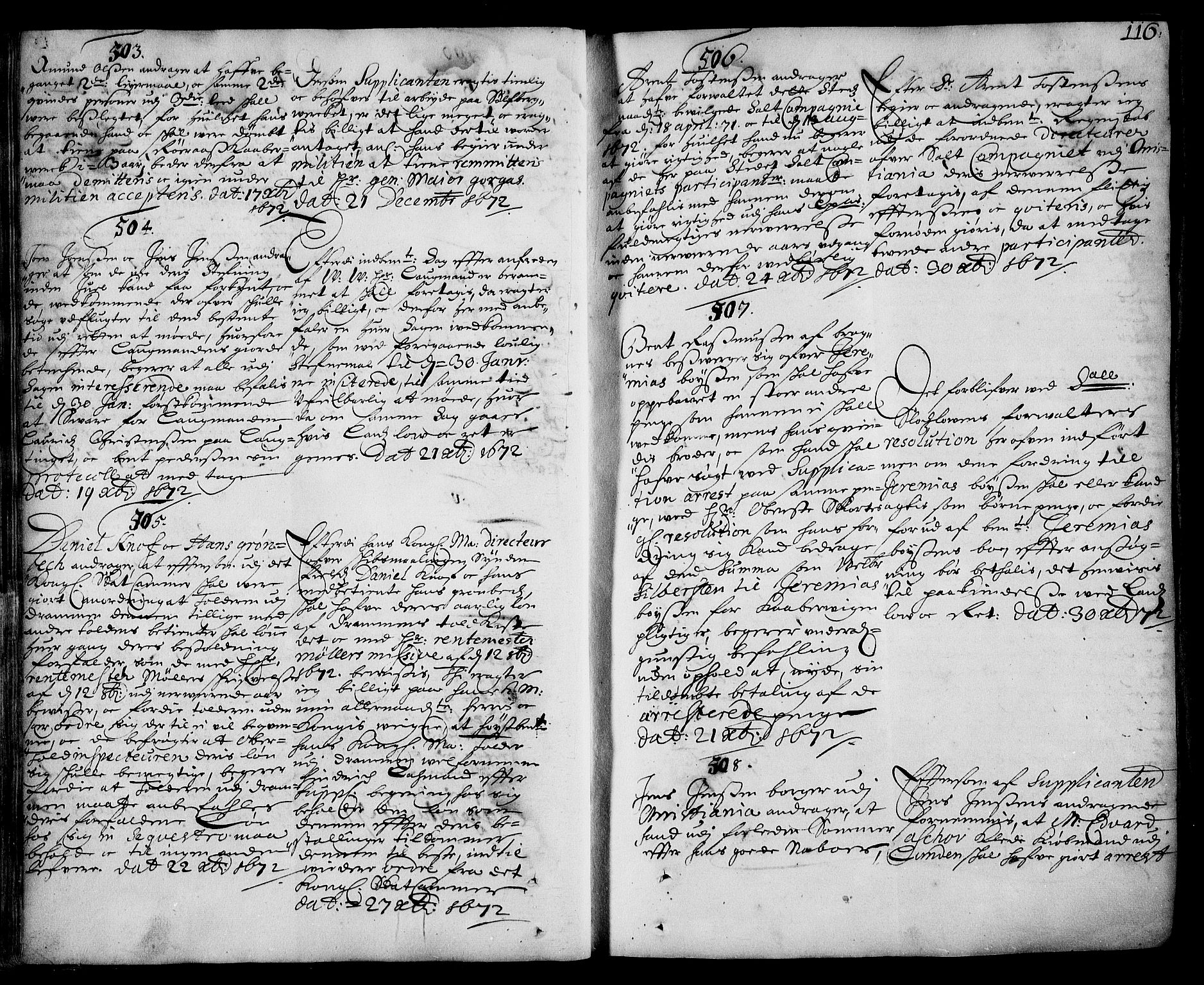 Stattholderembetet 1572-1771, RA/EA-2870/Ad/L0003: Supplikasjons- og resolusjonsprotokoll, 1671-1682, p. 115b-116a