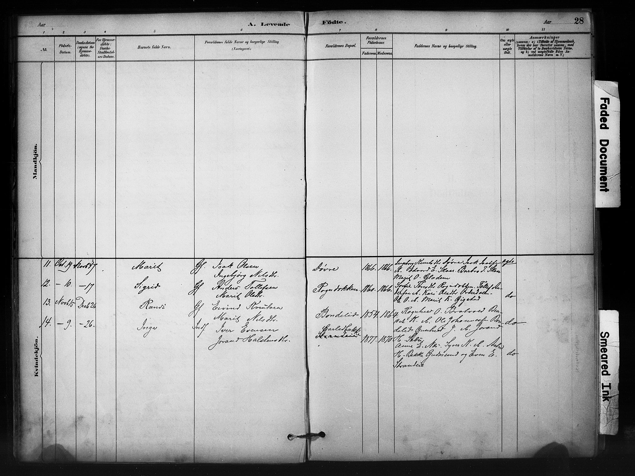 Nord-Aurdal prestekontor, SAH/PREST-132/H/Ha/Haa/L0012: Parish register (official) no. 12, 1883-1895, p. 28