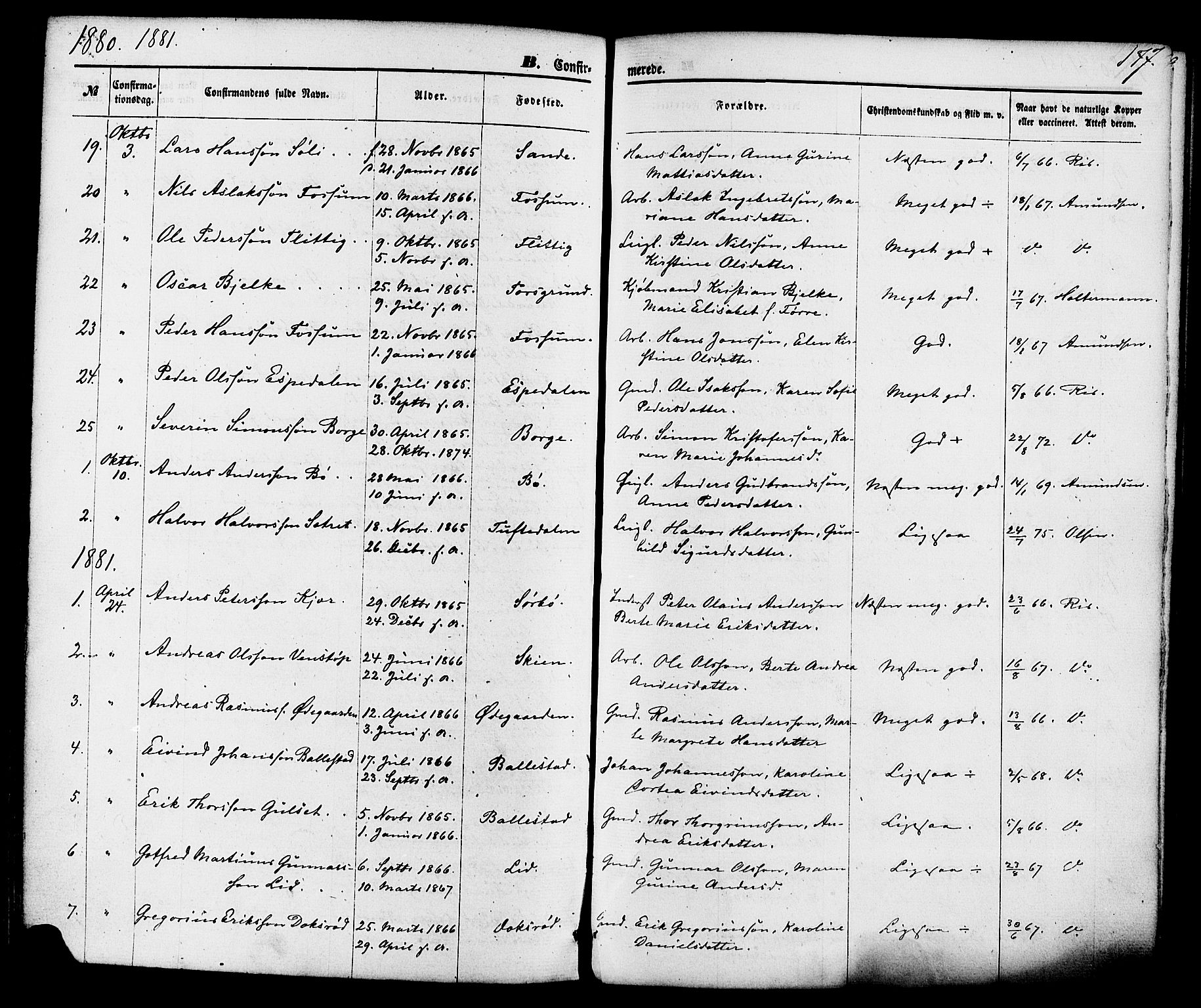 Gjerpen kirkebøker, SAKO/A-265/F/Fa/L0009: Parish register (official) no. I 9, 1872-1885, p. 177