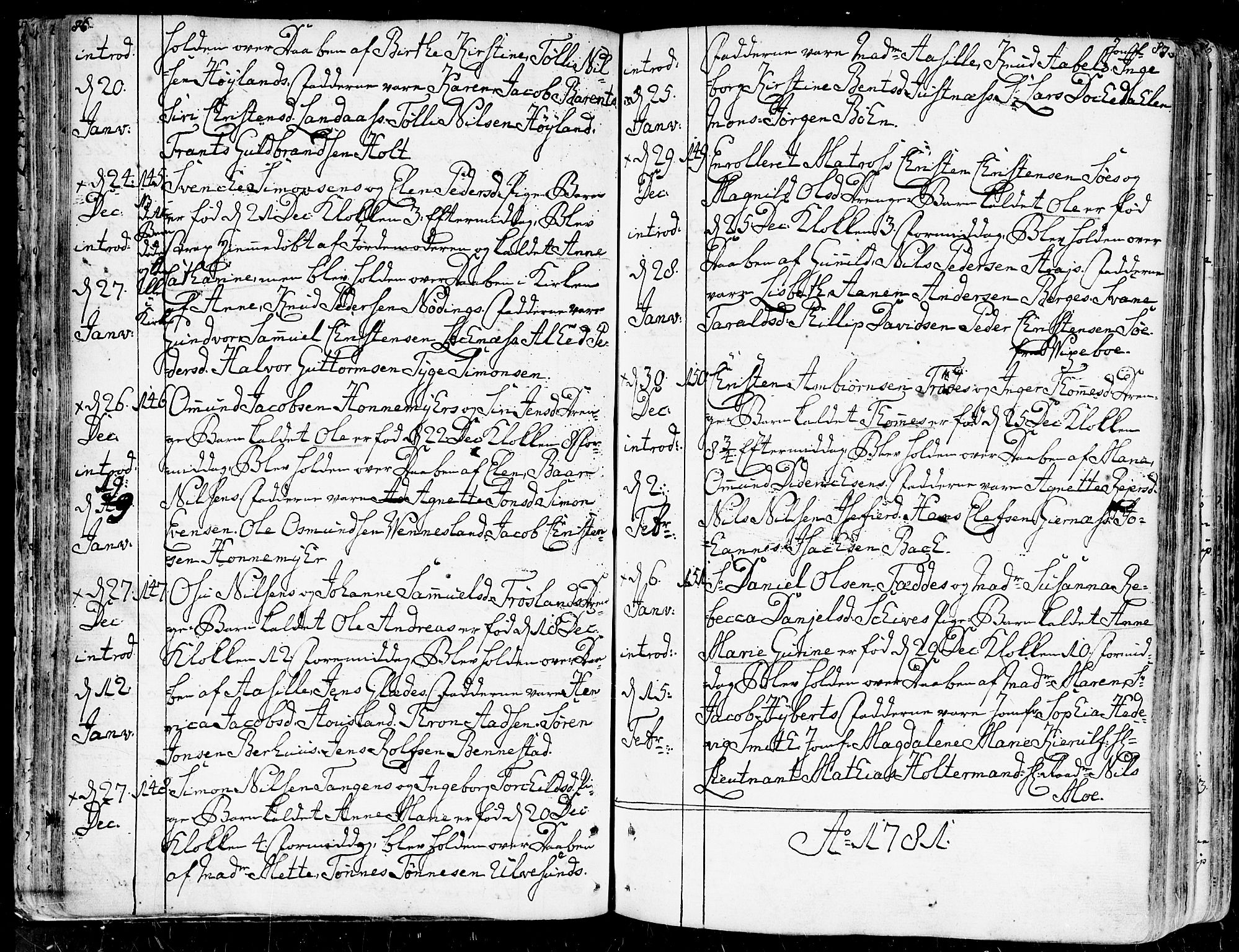 Kristiansand domprosti, SAK/1112-0006/F/Fa/L0003: Parish register (official) no. A 3, 1778-1818, p. 86-87