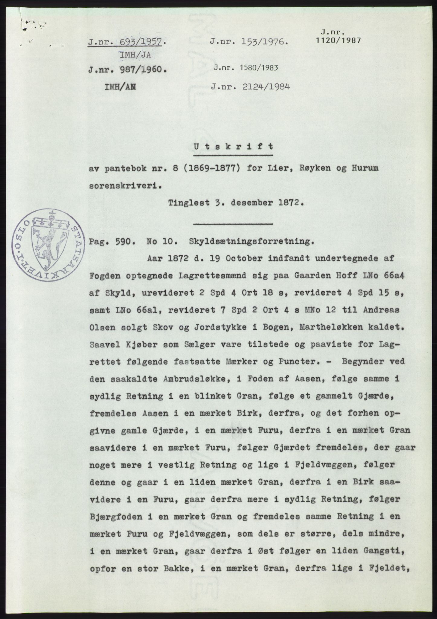 Statsarkivet i Kongsberg, AV/SAKO-A-0001/E/Ee/L0009: Avskrifter, SAO jnr. 354/1957 - 770/1957, 1957, p. 322