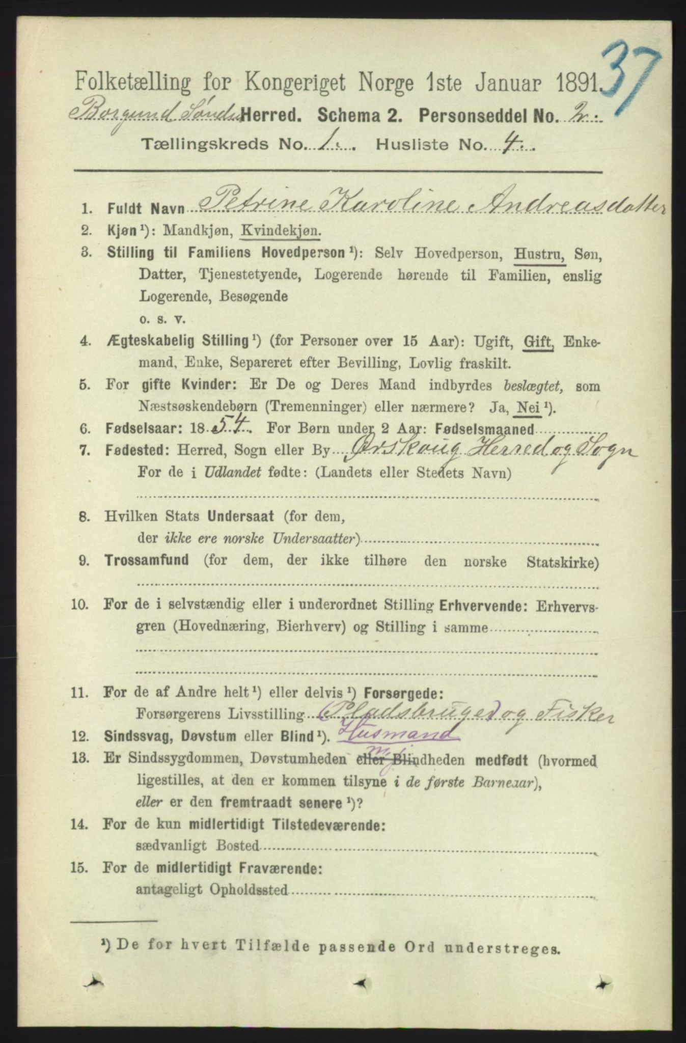 RA, 1891 census for 1531 Borgund, 1891, p. 134