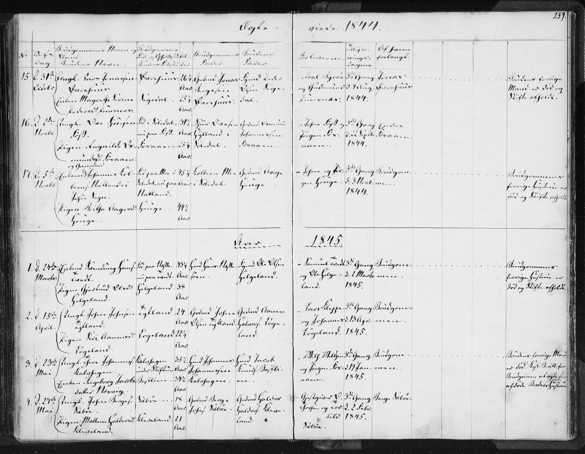 Hjelmeland sokneprestkontor, SAST/A-101843/01/IV/L0006: Parish register (official) no. A 6, 1834-1845, p. 259