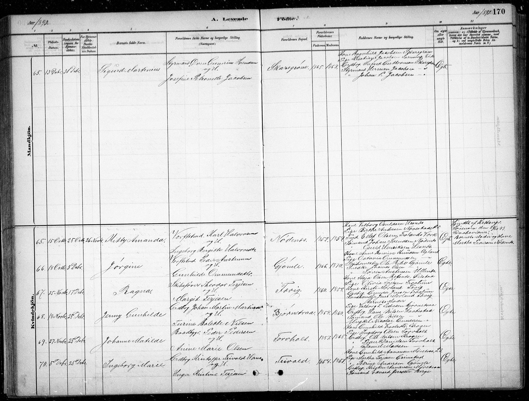 Fjære sokneprestkontor, AV/SAK-1111-0011/F/Fb/L0011: Parish register (copy) no. B 11, 1881-1905, p. 170