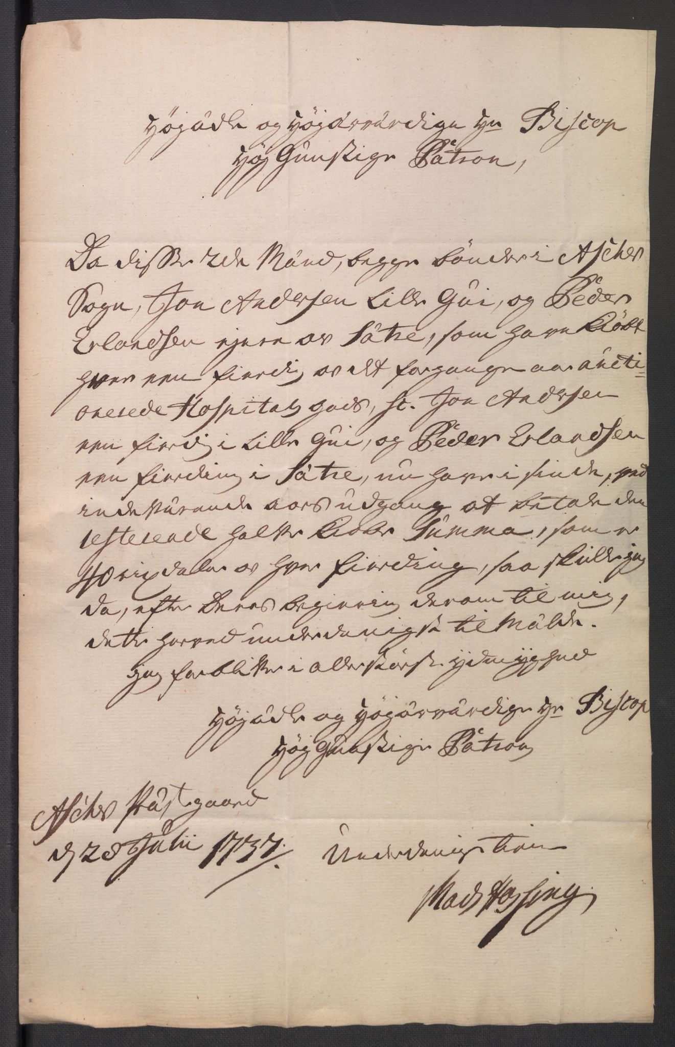 Oslo stiftsdireksjon, AV/SAO-A-11085/K/Kb/L0004/0001: Oslo Hospital / Auksjoner over Hospitalets eiendommer: Korrespondanse, 1737, p. 120