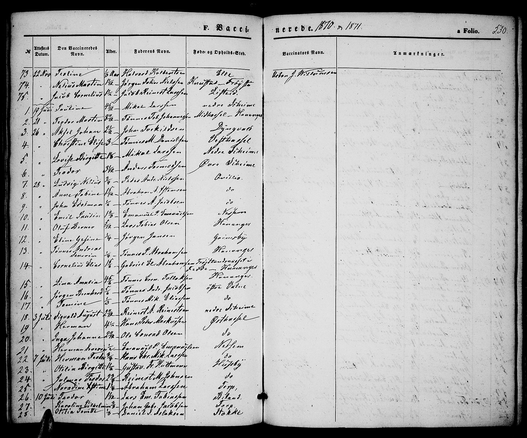 Lista sokneprestkontor, SAK/1111-0027/F/Fb/L0003: Parish register (copy) no. B 3, 1862-1877, p. 530