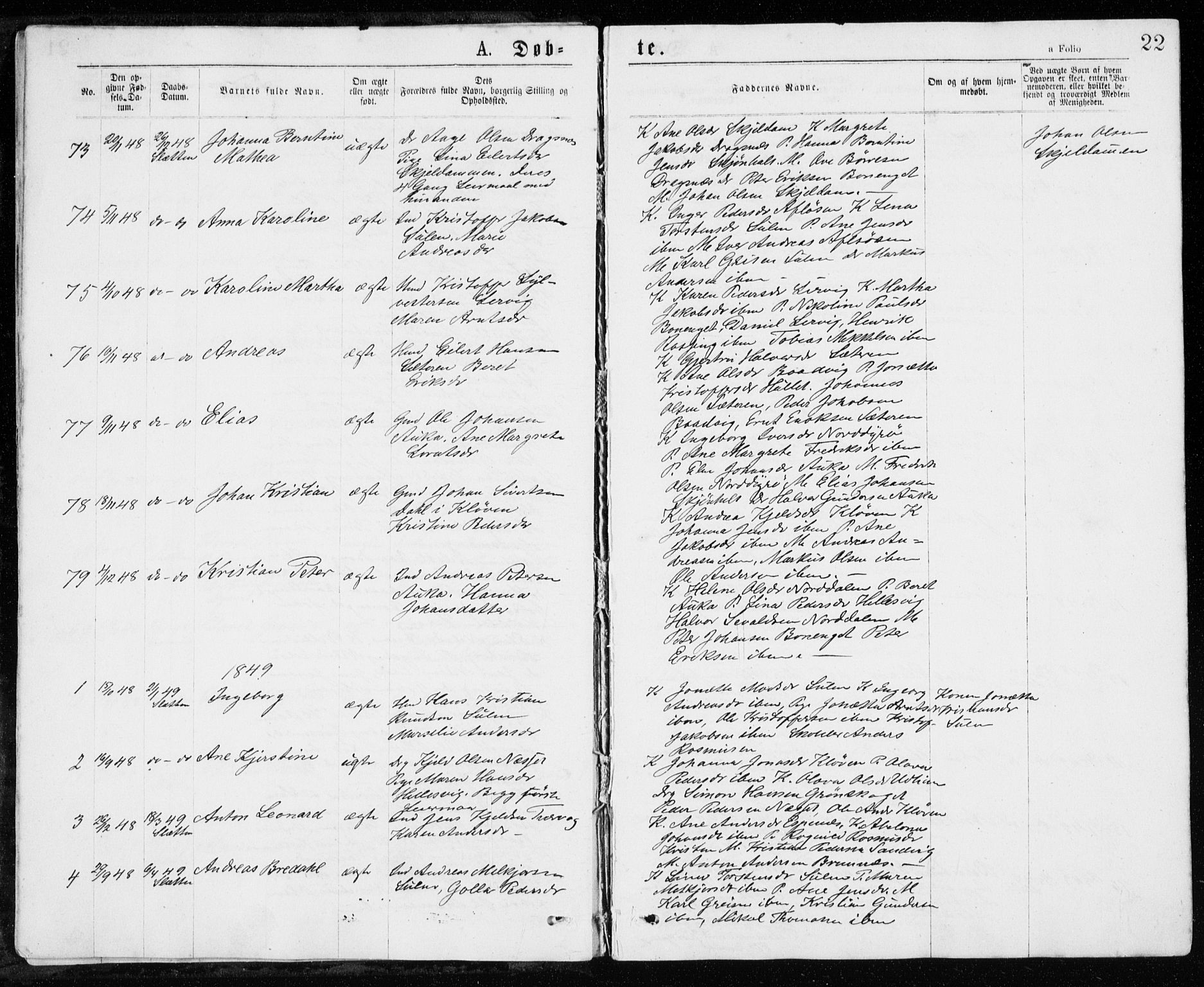 Ministerialprotokoller, klokkerbøker og fødselsregistre - Sør-Trøndelag, SAT/A-1456/640/L0576: Parish register (official) no. 640A01, 1846-1876, p. 22