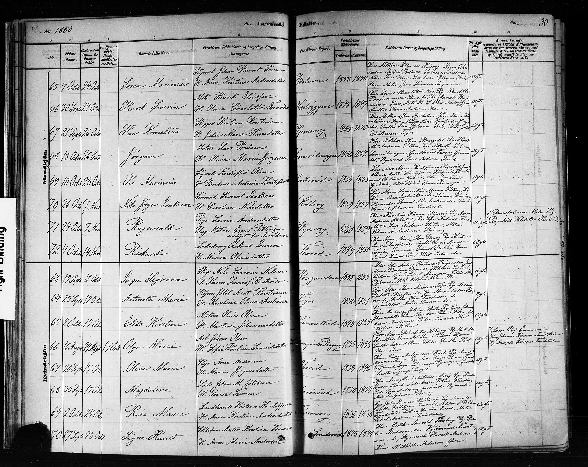 Nøtterøy kirkebøker, AV/SAKO-A-354/F/Fa/L0008: Parish register (official) no. I 8, 1878-1893, p. 30