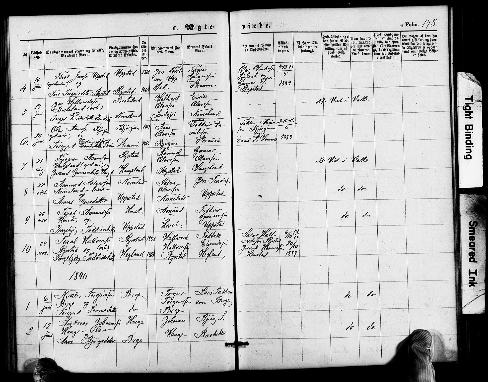 Valle sokneprestkontor, SAK/1111-0044/F/Fb/Fbb/L0002: Parish register (copy) no. B 2, 1875-1921, p. 148