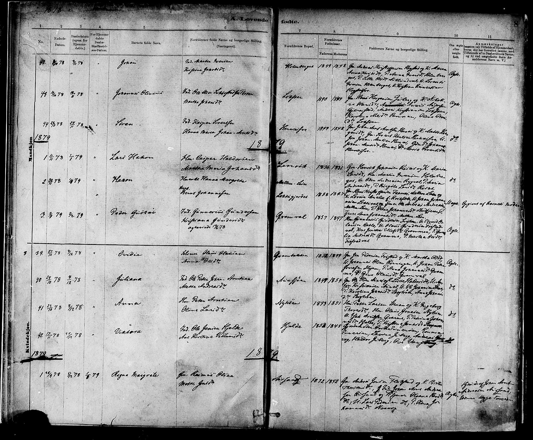 Ministerialprotokoller, klokkerbøker og fødselsregistre - Nord-Trøndelag, AV/SAT-A-1458/713/L0120: Parish register (official) no. 713A09, 1878-1887, p. 8