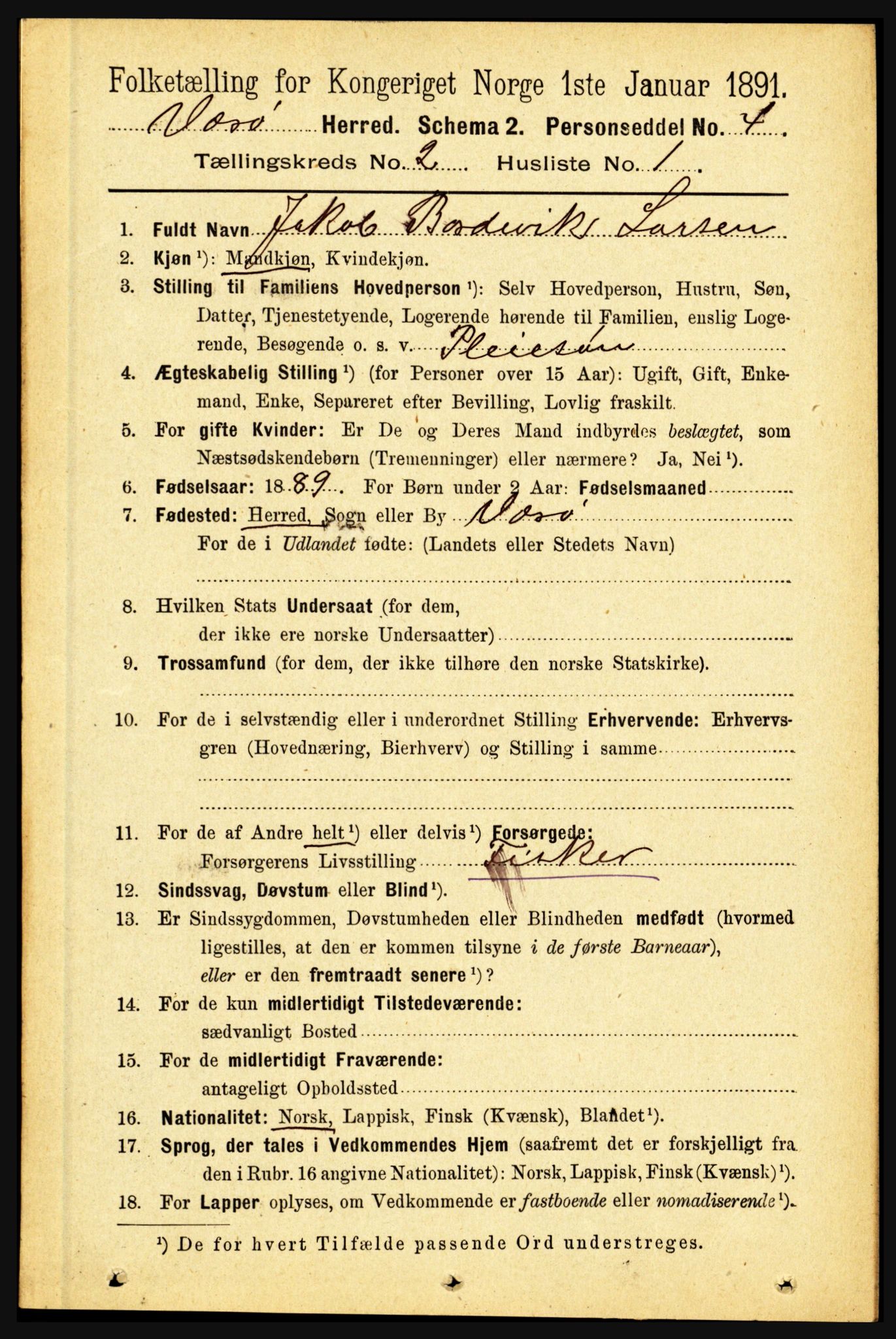 RA, 1891 census for 1857 Værøy, 1891, p. 324