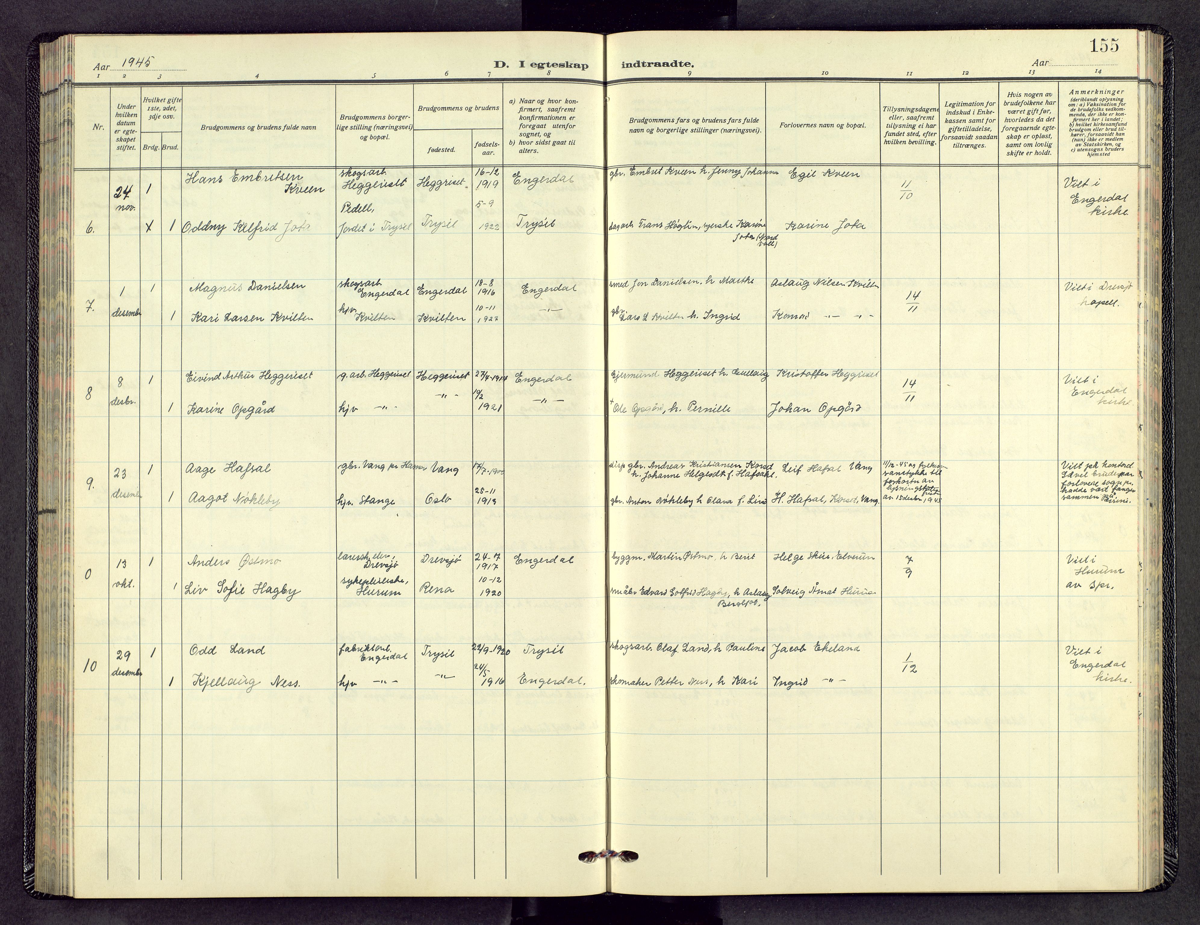 Engerdal prestekontor, SAH/PREST-048/H/Ha/Hab/L0002: Parish register (copy) no. 2, 1941-1958, p. 154b-155a