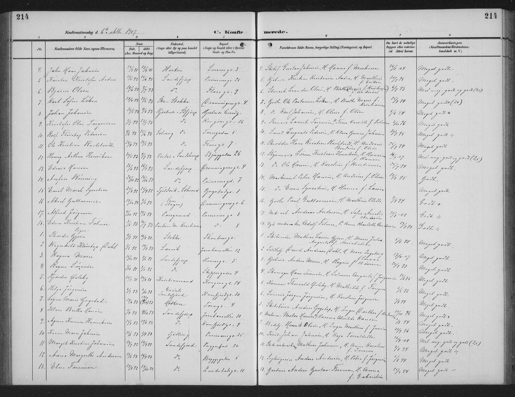 Sandefjord kirkebøker, AV/SAKO-A-315/G/Ga/L0003: Parish register (copy) no. 3, 1903-1920, p. 214