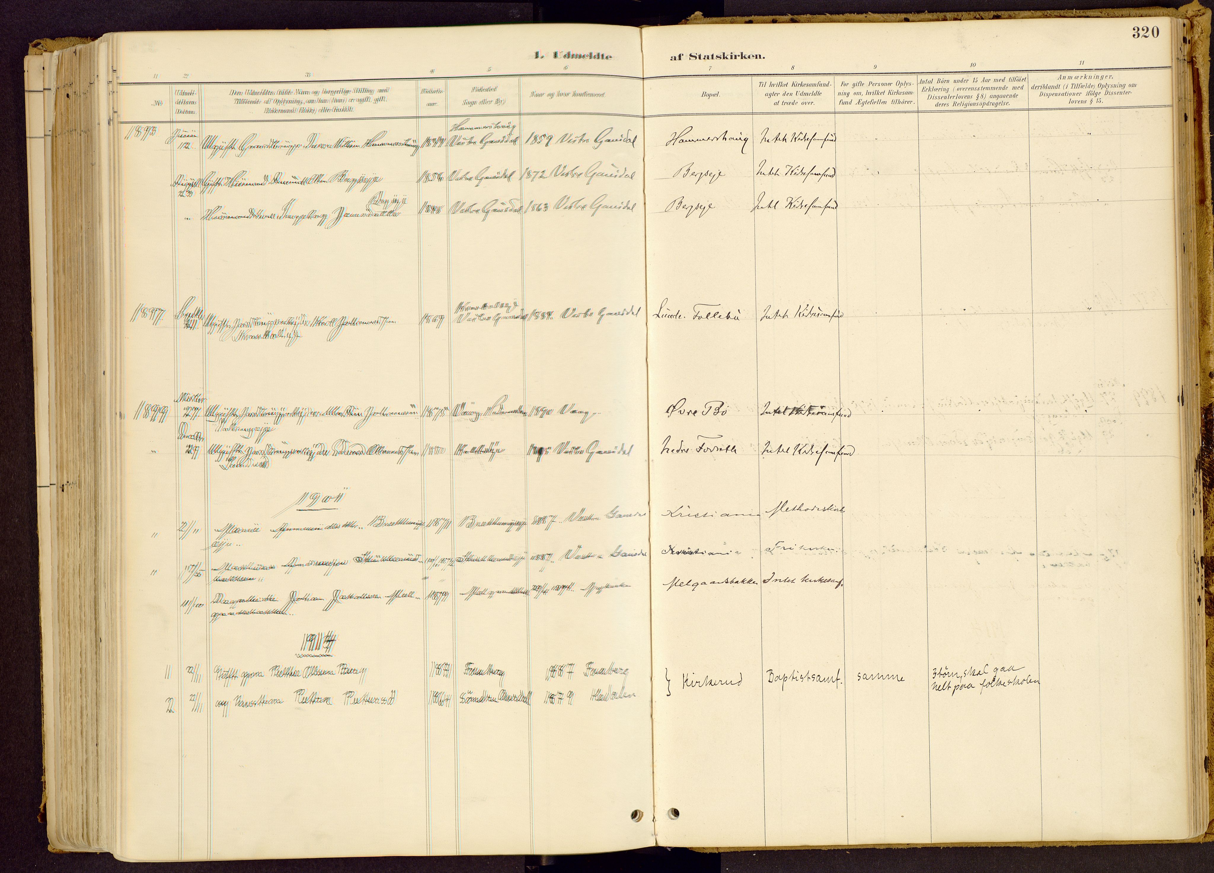 Vestre Gausdal prestekontor, AV/SAH-PREST-094/H/Ha/Haa/L0001: Parish register (official) no. 1, 1887-1914, p. 320