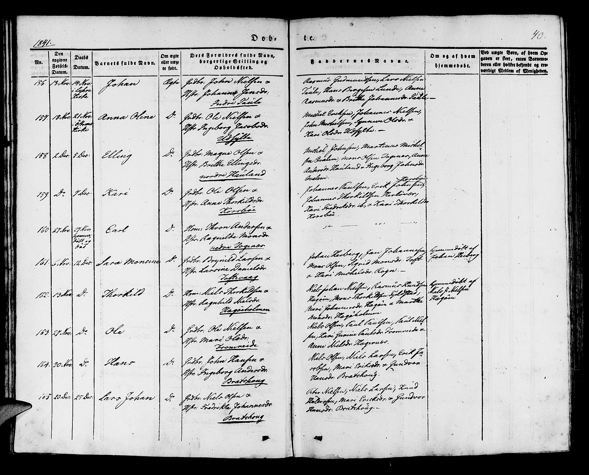 Manger sokneprestembete, AV/SAB-A-76801/H/Haa: Parish register (official) no. A 5, 1839-1848, p. 40