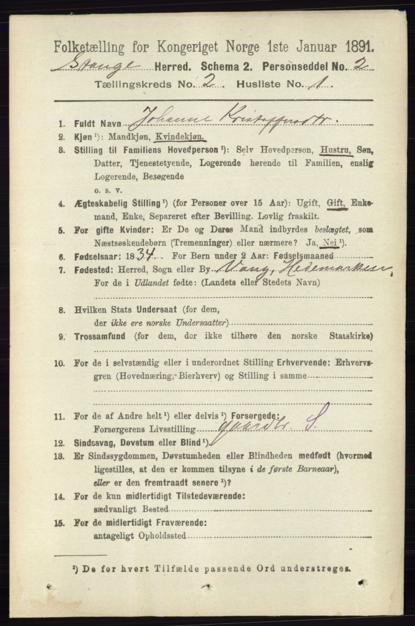 RA, 1891 census for 0417 Stange, 1891, p. 945