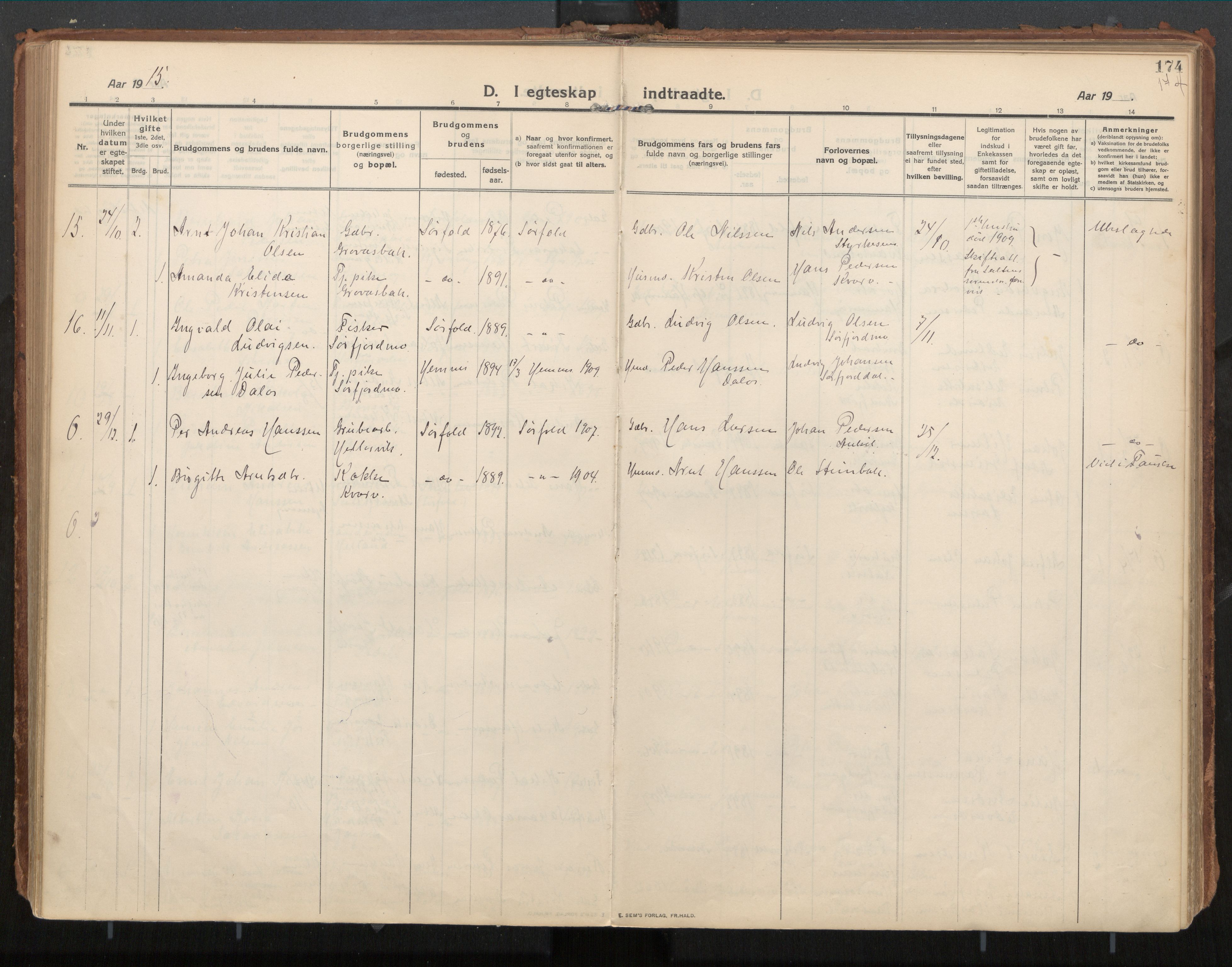 Ministerialprotokoller, klokkerbøker og fødselsregistre - Nordland, SAT/A-1459/854/L0784: Parish register (official) no. 854A07, 1910-1922, p. 174