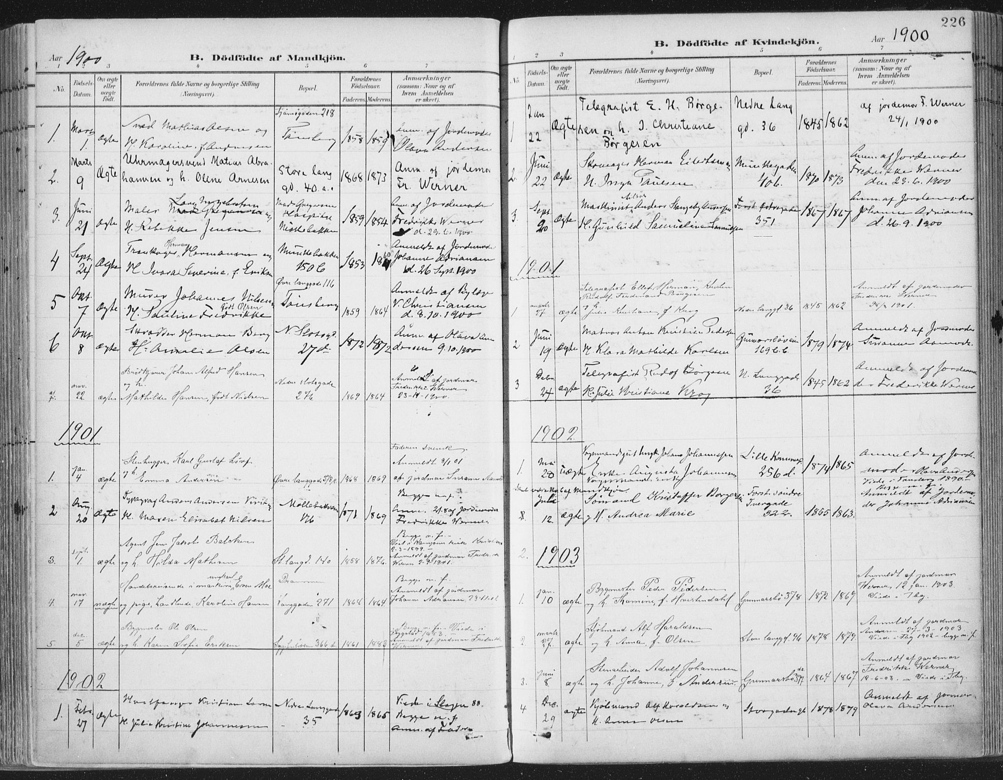 Tønsberg kirkebøker, SAKO/A-330/F/Fa/L0014: Parish register (official) no. I 14, 1900-1913, p. 226