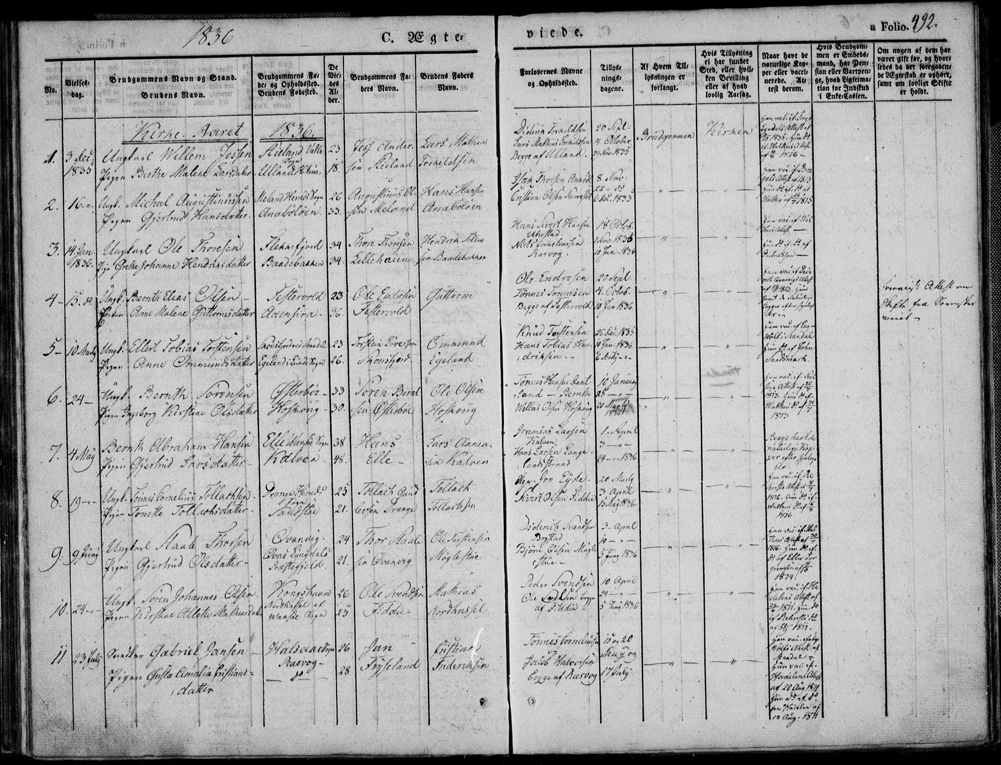 Flekkefjord sokneprestkontor, SAK/1111-0012/F/Fb/Fbb/L0002: Parish register (copy) no. B 2b, 1831-1866, p. 492