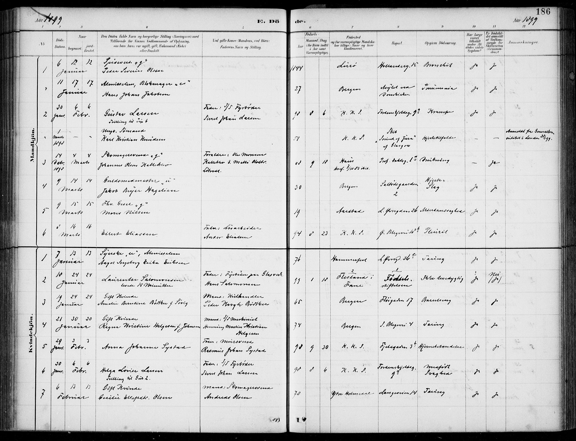 Korskirken sokneprestembete, AV/SAB-A-76101/H/Hab: Parish register (copy) no. E 4, 1884-1910, p. 186