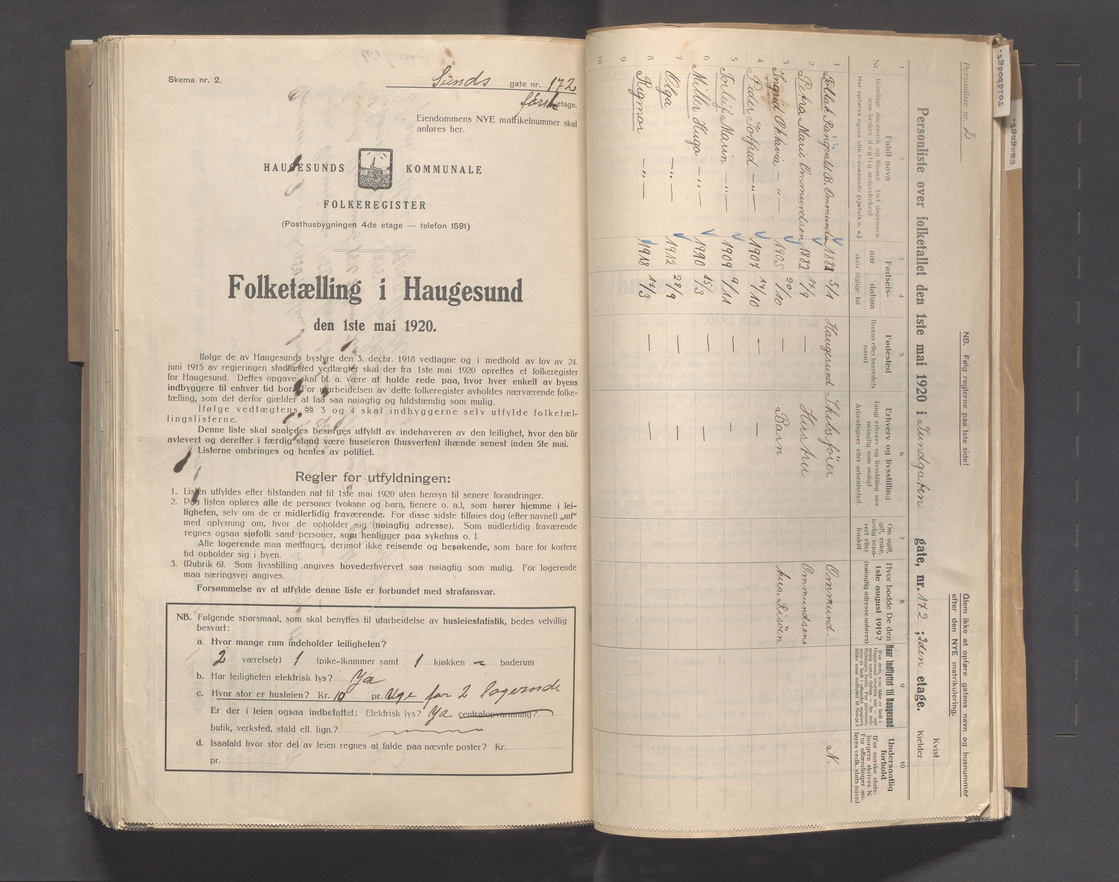 IKAR, Local census 1.5.1920 for Haugesund, 1920, p. 7105
