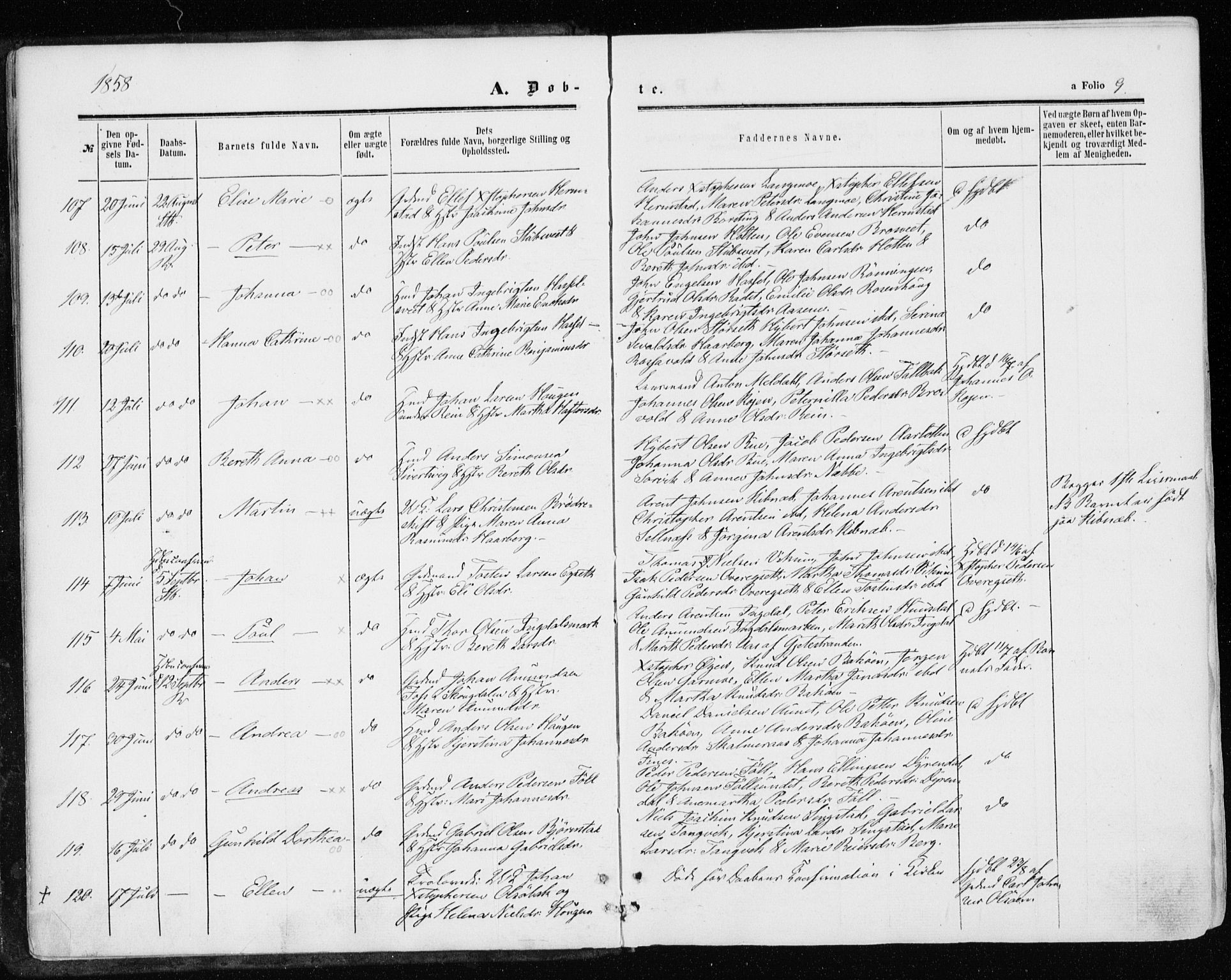 Ministerialprotokoller, klokkerbøker og fødselsregistre - Sør-Trøndelag, AV/SAT-A-1456/646/L0612: Parish register (official) no. 646A10, 1858-1869, p. 9