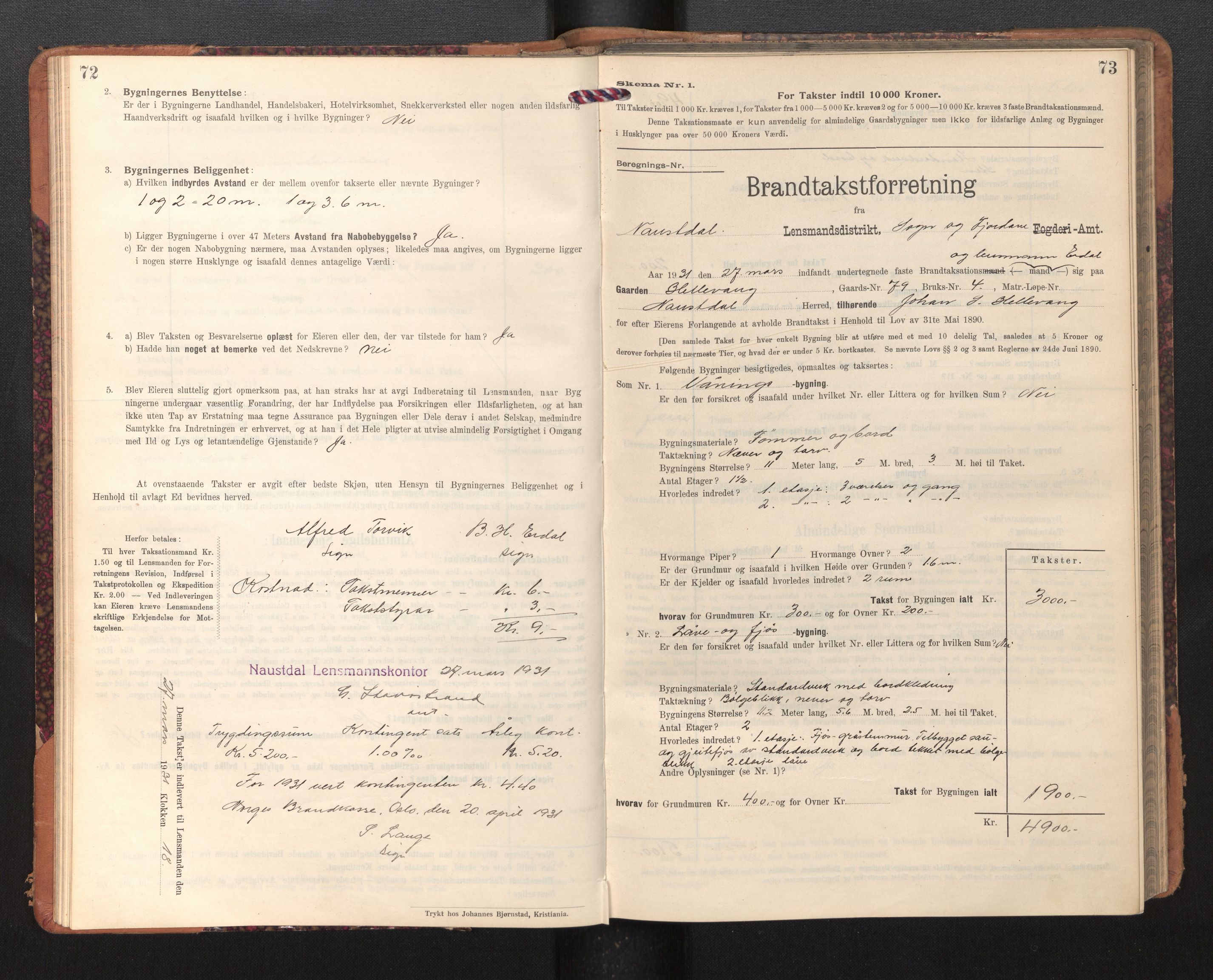 Lensmannen i Naustdal, AV/SAB-A-29501/0012/L0002: Branntakstprotokoll, skjematakst, 1911-1953, p. 72-73