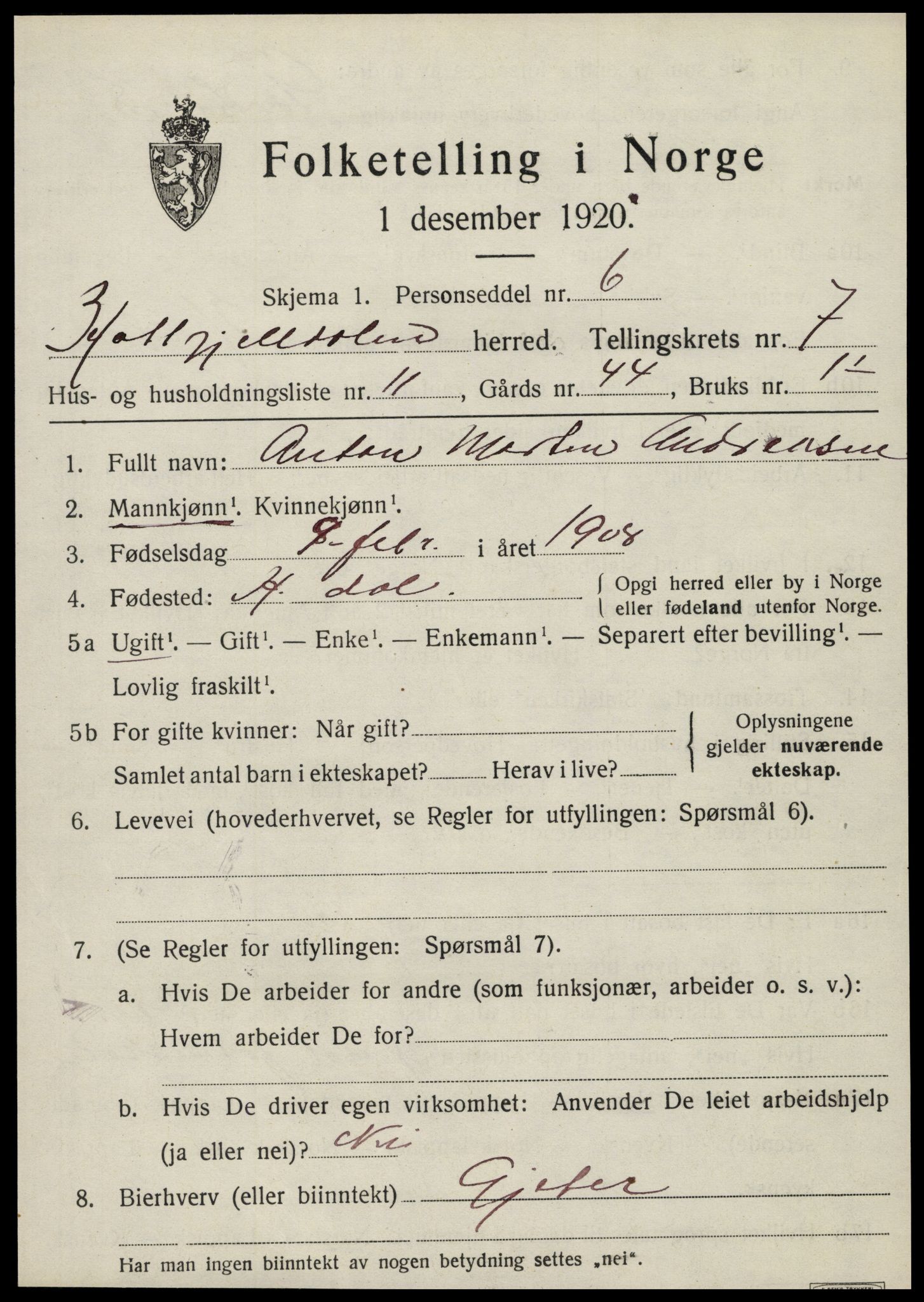 SAT, 1920 census for Hattfjelldal, 1920, p. 1746