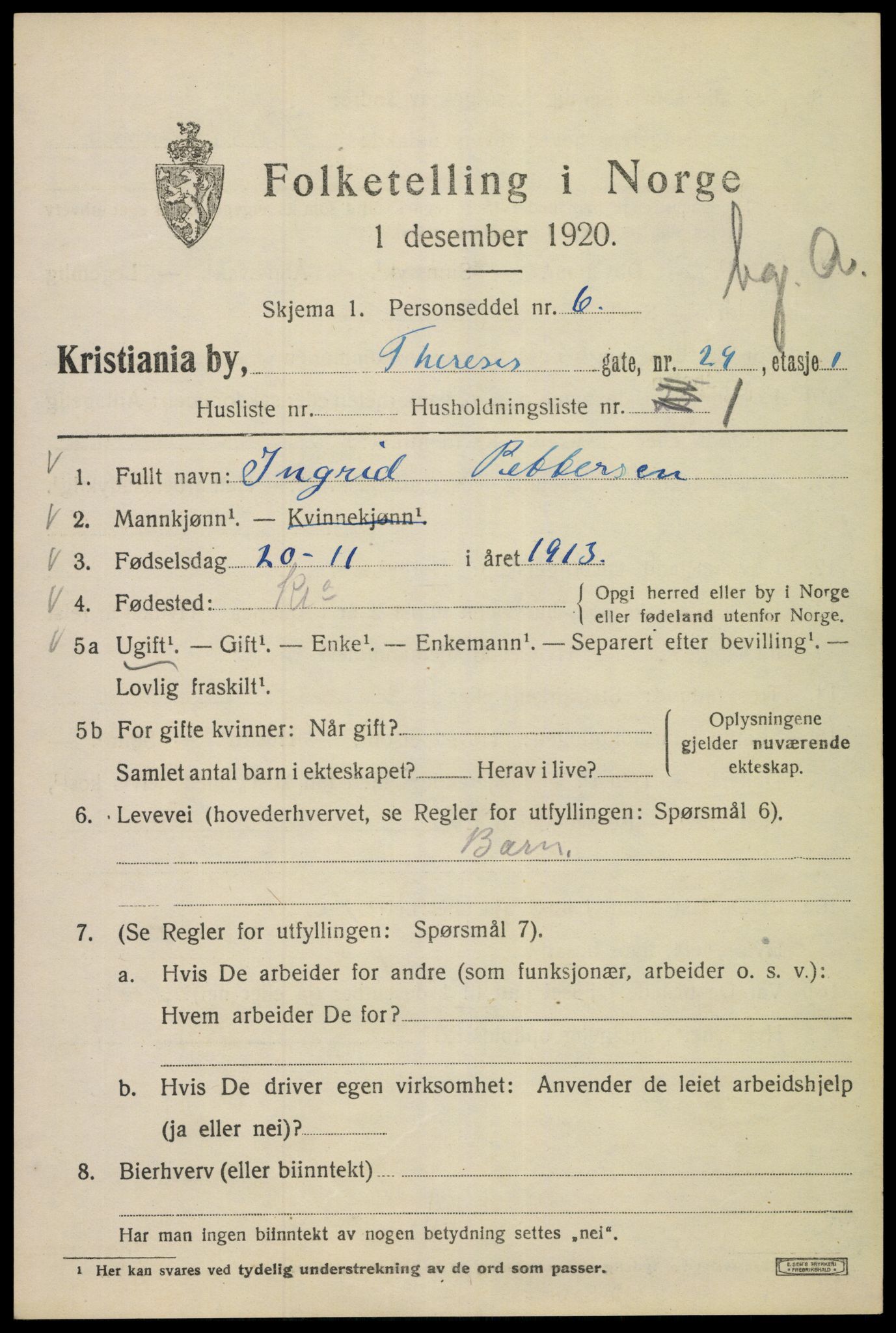 SAO, 1920 census for Kristiania, 1920, p. 569029