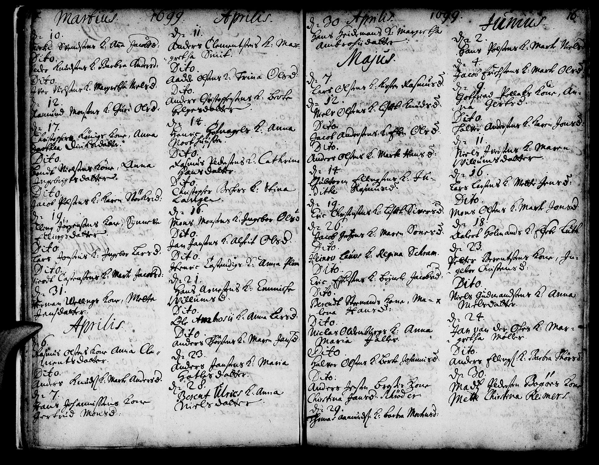 Korskirken sokneprestembete, SAB/A-76101/H/Haa/L0008: Parish register (official) no. A 8, 1698-1747, p. 15-16