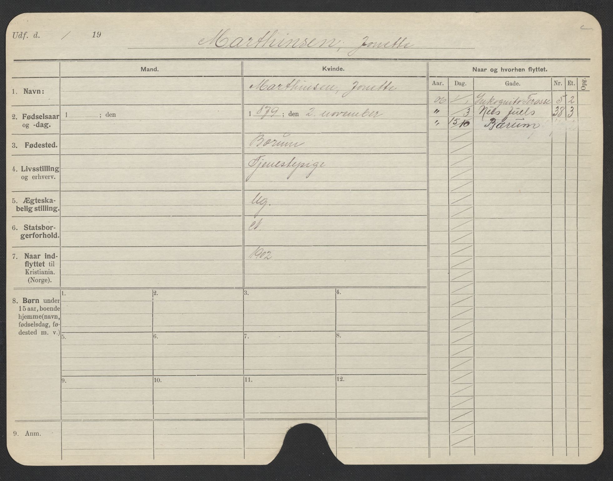 Oslo folkeregister, Registerkort, AV/SAO-A-11715/F/Fa/Fac/L0020: Kvinner, 1906-1914, p. 629a