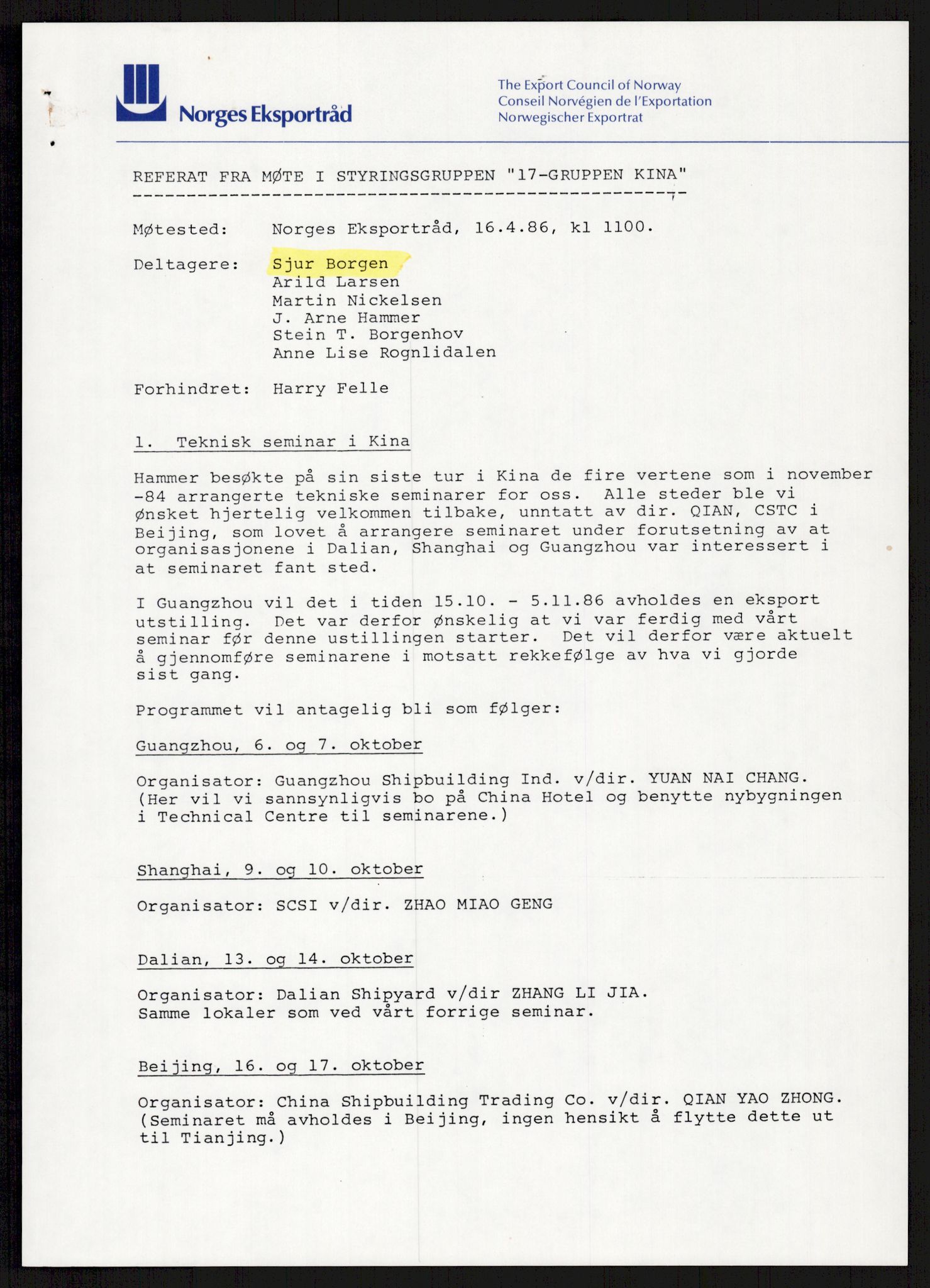 "17-Gruppen Kina", AV/RA-PA-1688/A/L0001: Møtereferater, 1979-1986, p. 283