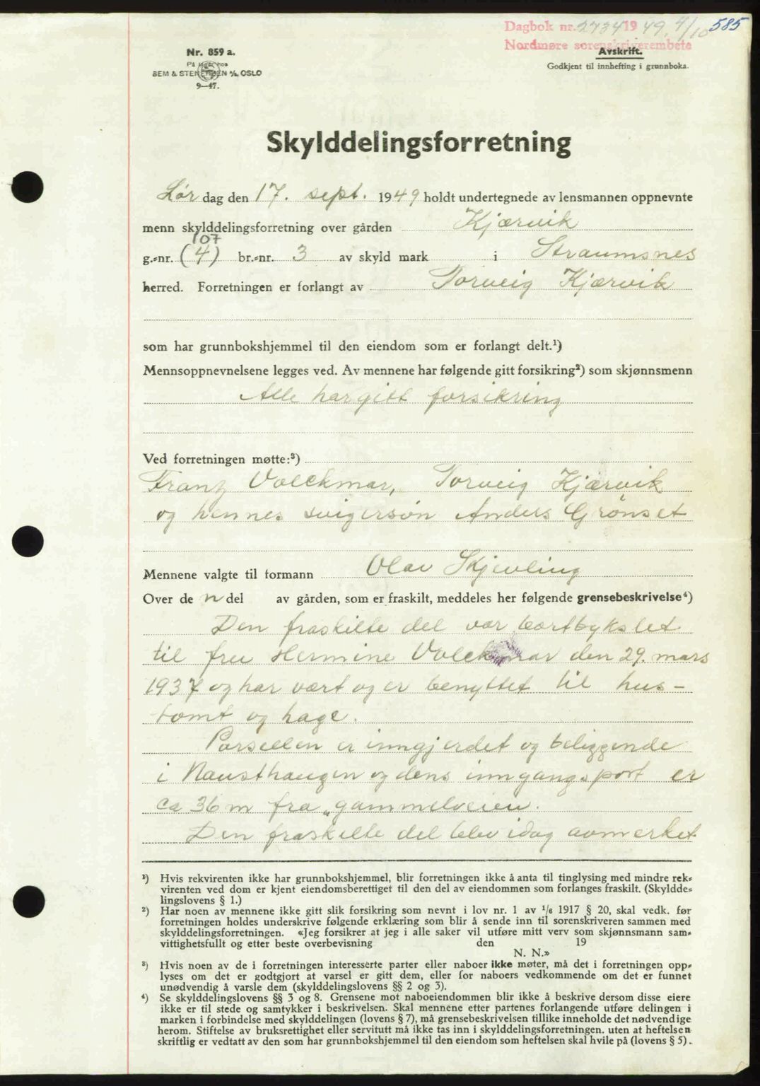 Nordmøre sorenskriveri, AV/SAT-A-4132/1/2/2Ca: Mortgage book no. A112, 1949-1949, Diary no: : 2734/1949