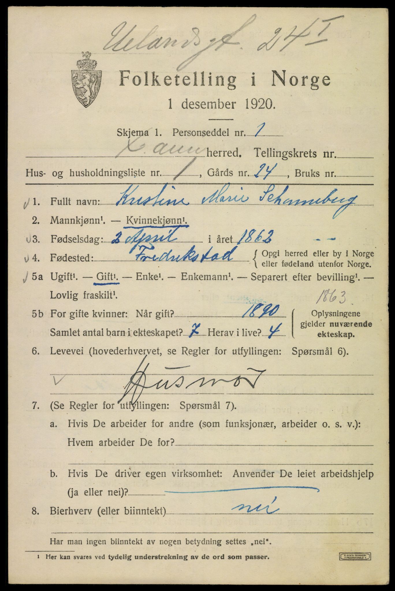 SAO, 1920 census for Kristiania, 1920, p. 611147