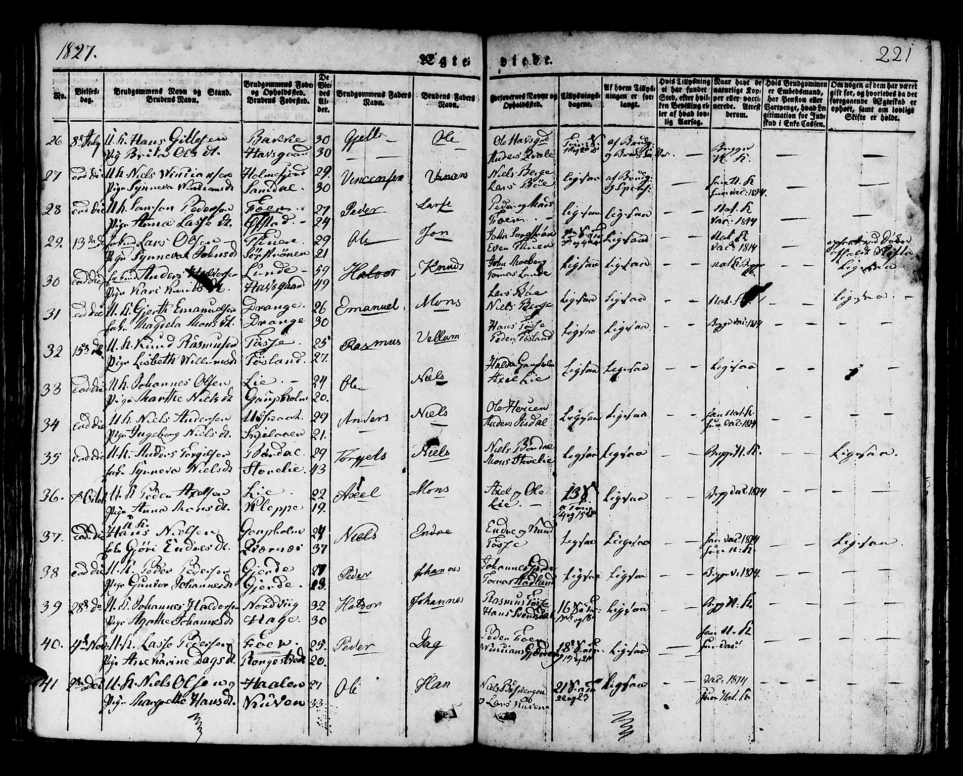 Os sokneprestembete, AV/SAB-A-99929: Parish register (official) no. A 14, 1826-1839, p. 221